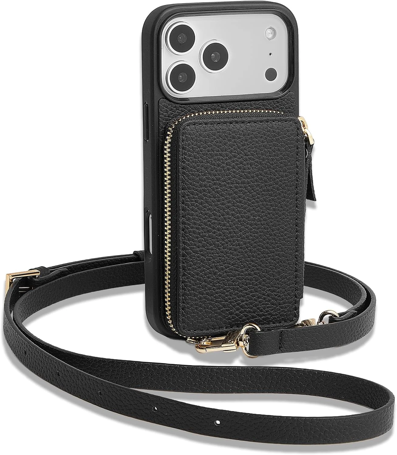 ZVE for iPhone 17 Pro Max Wallet Case Crossbody, Zipper Phone Cover with Wrist Strap RFID Blocking for 6.9" Black