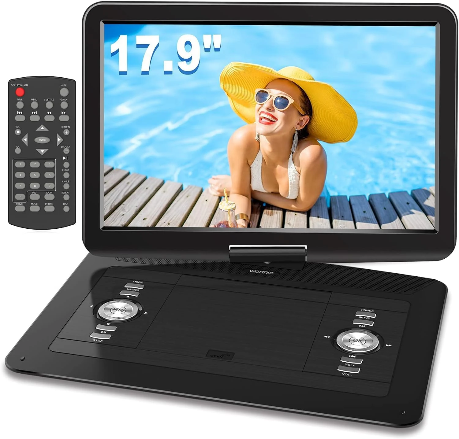 WONNIE 17.9" Portable DVD Player with 15.4" Large HD Swivel Screen