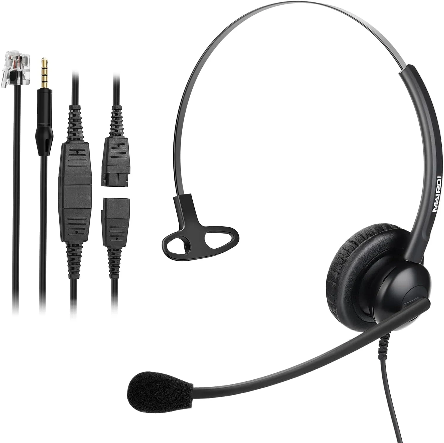MAIRDI Telephone Headset with Microphone Noise Canceling, Binaural Call Center Office Headphone (RJ9 + 3.5mm)