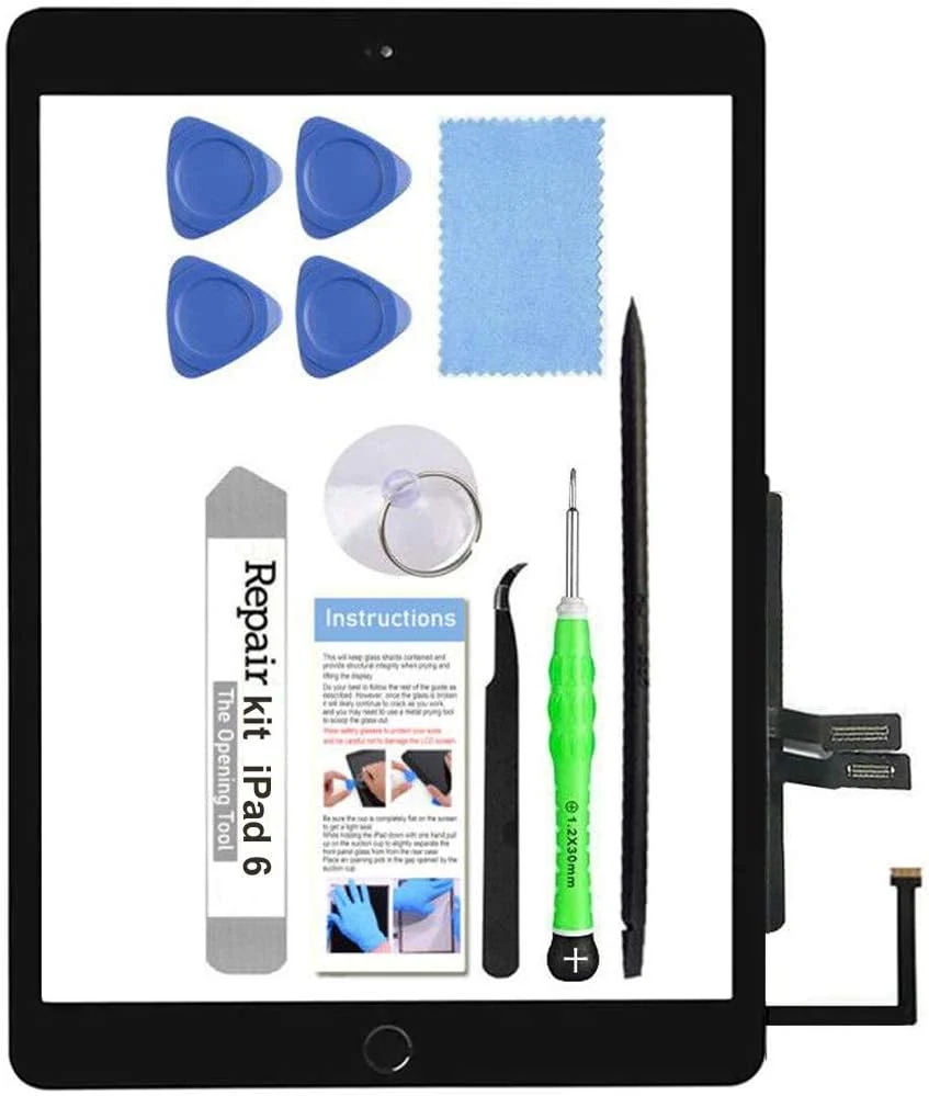 for iPad 6 (6th Gen 2018) A1893 A1954 Screen Replacement Glass Touch Digitizer Repair Kit with Home Button & Tools - Black