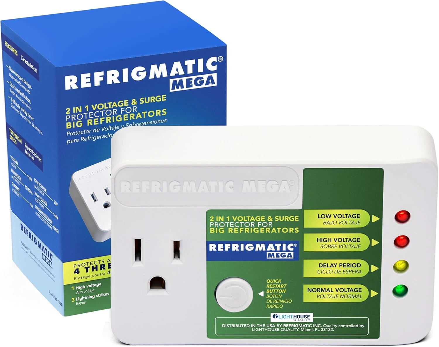 Refrigmatic MEGA, 2 in 1 Electronic Voltage & Surge Protector for Two Door Refrigerators 27 cu. ft. or More - 1005J