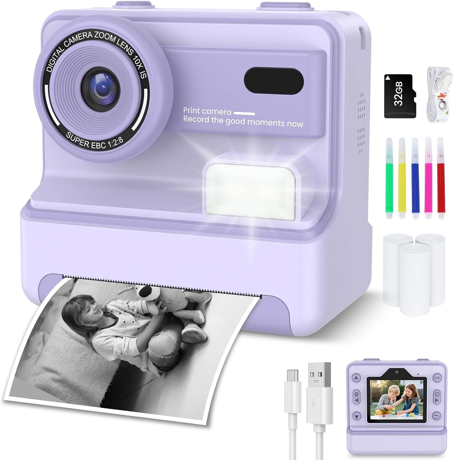 VSTKEN Instant Print Camera for Kids with 1080P Videos (Dual Selfie Cameras)