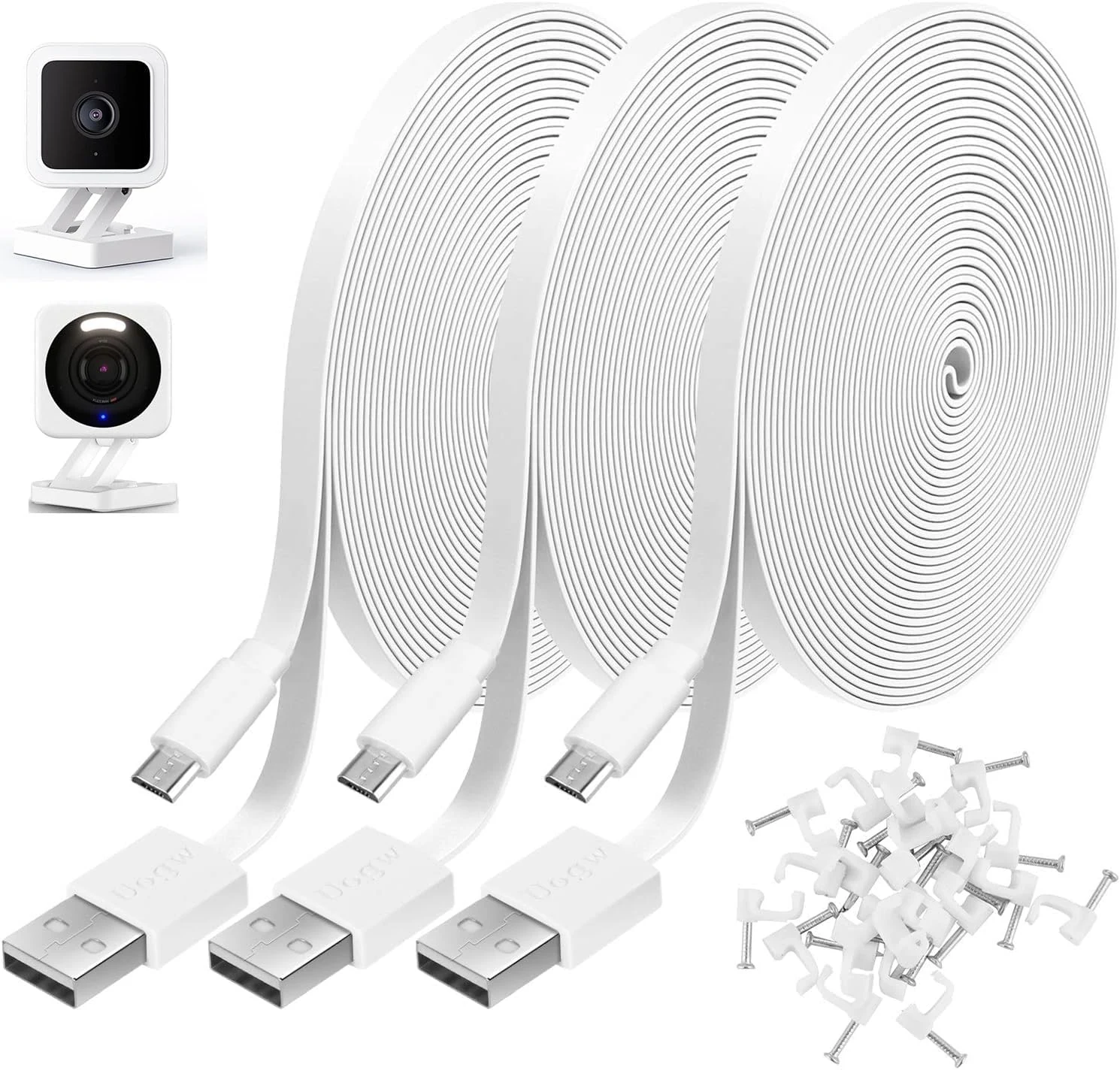 3 Pack 10FT Power Extension Cable Compatible with Wyze Cam, Eufy, Kasa, Nest, Blink