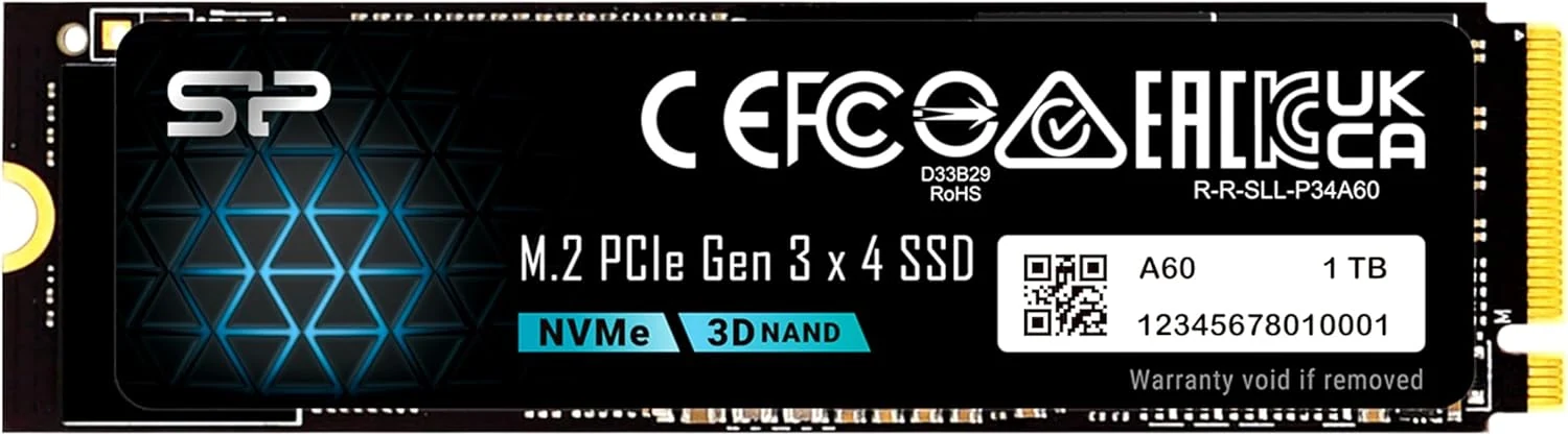 Silicon Power 1TB - NVMe M.2 PCIe Gen3x4 2280 SSD (SP001TBP34A60M28)
