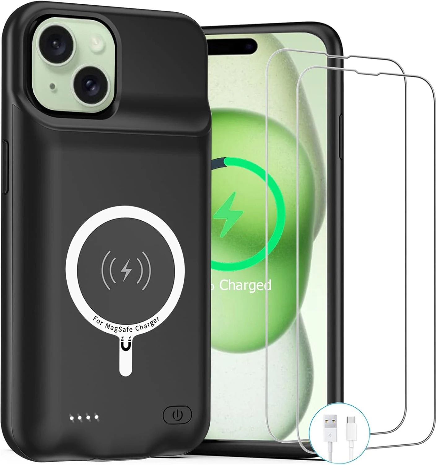 Battery Case for iPhone 15, Upgraded 10000mAh Rechargeable Portable Charging Case (Black)