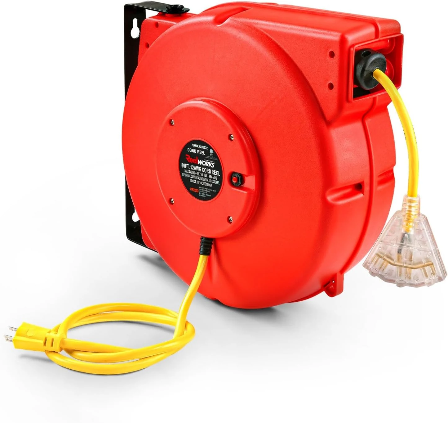 ReelWorks Extension Cord Reel Retractable Longest Industrial 12awg x 80'