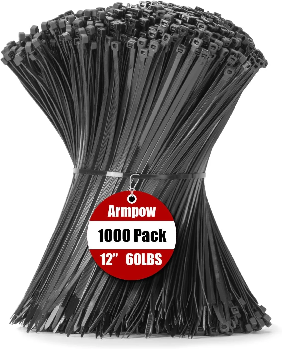 Armpow 12 Inch Zip Ties Black 1000 PCS, 60 Lbs- Heavy Duty Tensile Strength, Nylon PA66 UV Resistant Cable Ties