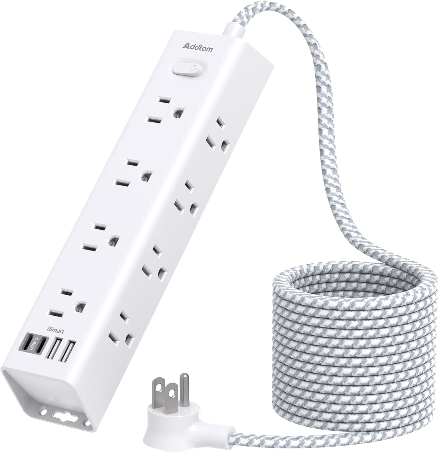 Addtam Surge Protector Power Strip - 10 FT Extension Cord, 12 AC Outlets with 4 USB (1050J)