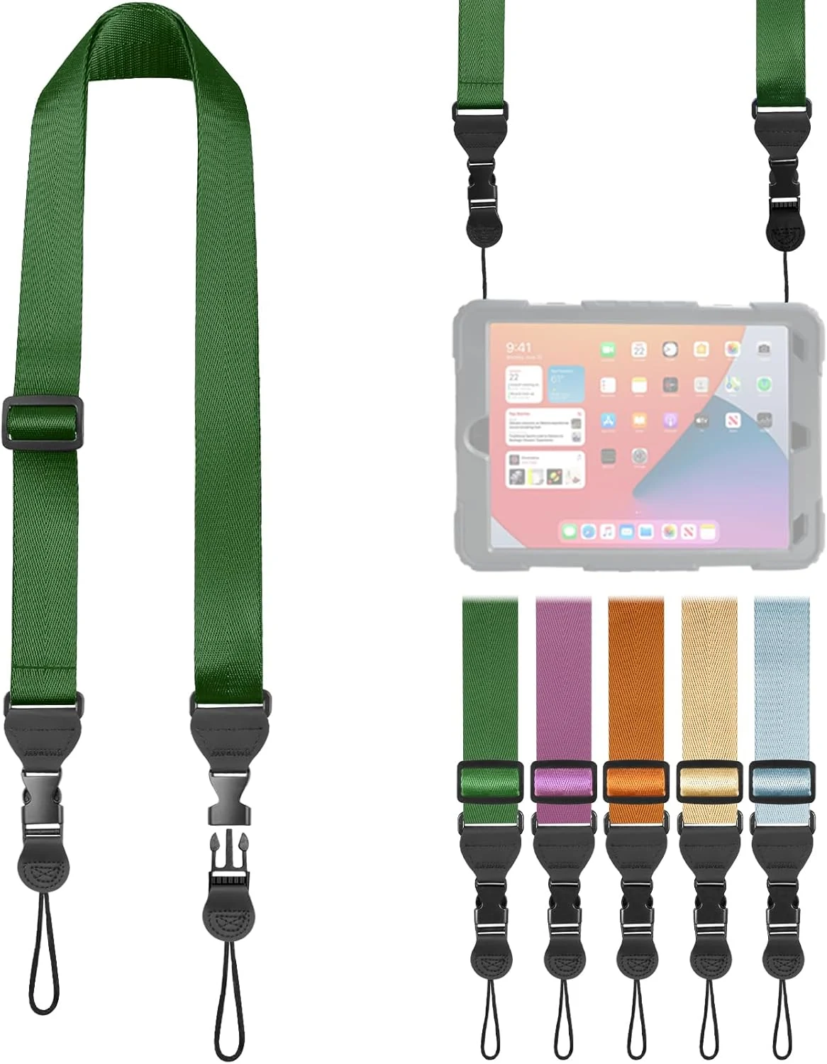 FIEIL Comfortable Shoulder Strap, Nylon Camera Strap, Adjustable Neck Strap for iPad, Cellphone Tablet, Camera, Laptop, Binocular, Luggage Bag (Dark Green Universal Lanyard)