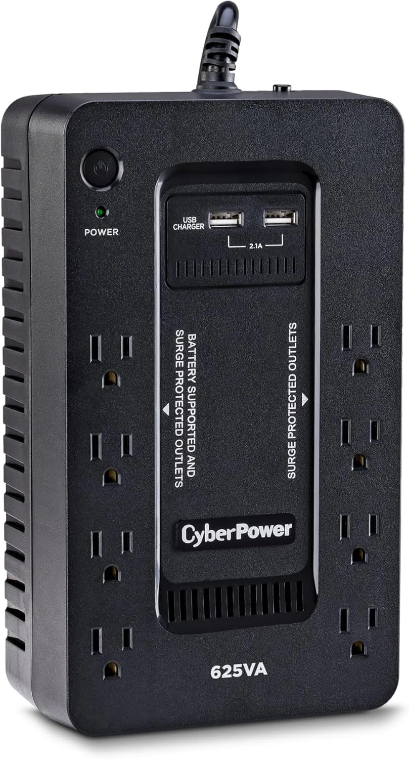 CyberPower ST625U Standby UPS Battery Backup and Surge Protector, 625VA/360W, 8 Outlets, 2 USB Charging Ports, Compact, UL Certified