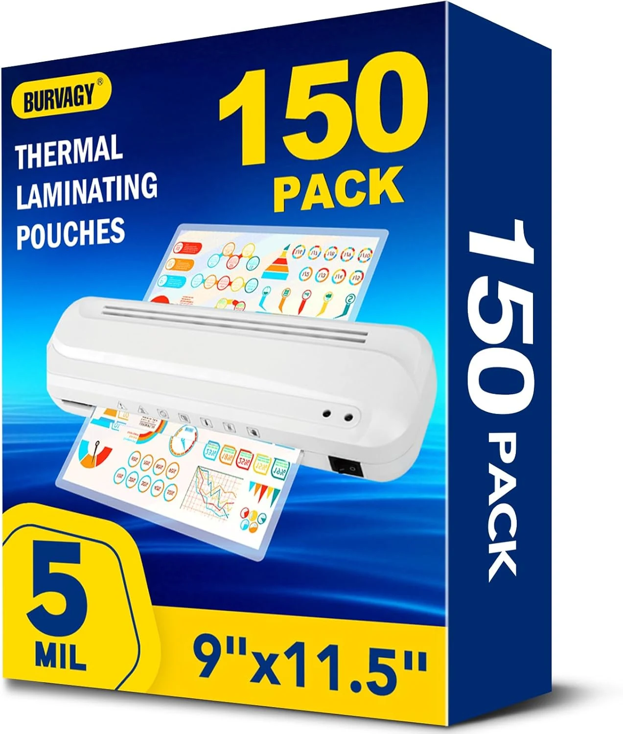 BURVAGY Thermal Laminating Pouches 5 Mil (150 Pack) 9 x 11.5 Inches, Clear Round Corner Letter Size