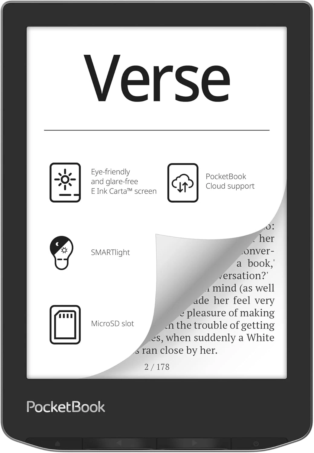 PocketBook Verse E-Readers | Eye-Friendly 6'' E-Ink Carta™ HD Touchscreen with SMARTlight
