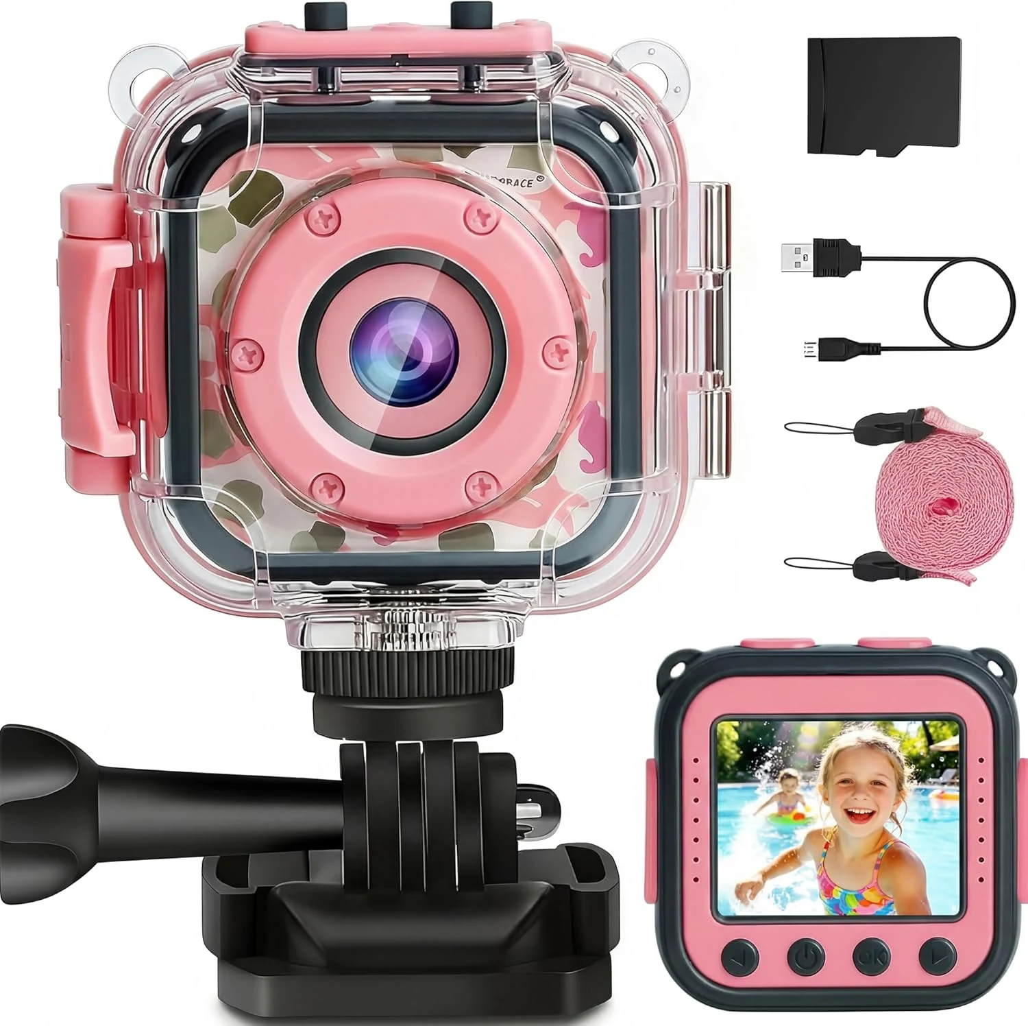 PROGRACE Kids Underwater Camera (1080P Waterproof, 100ft Case, 32GB)