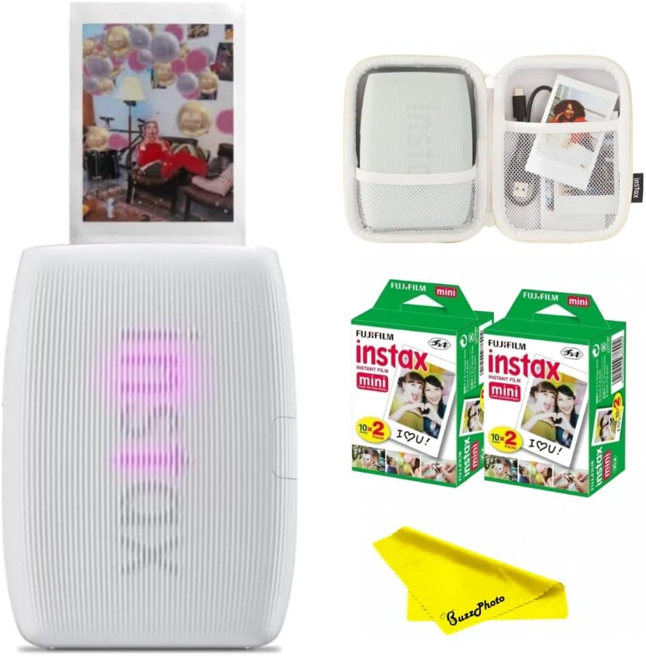 Fujifilm Instax Mini Link 3 Smartphone Printer - Clay White (Bundle w/ 40 Film Sheets + Carrying Case)