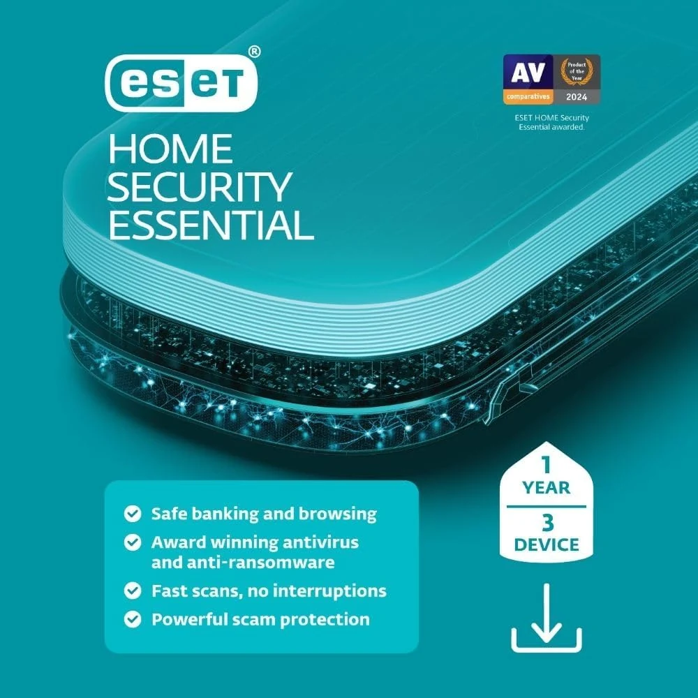 ESET Home Security Essential (2025 Edition) | Antivirus and internet security for 3 devices (1 year)