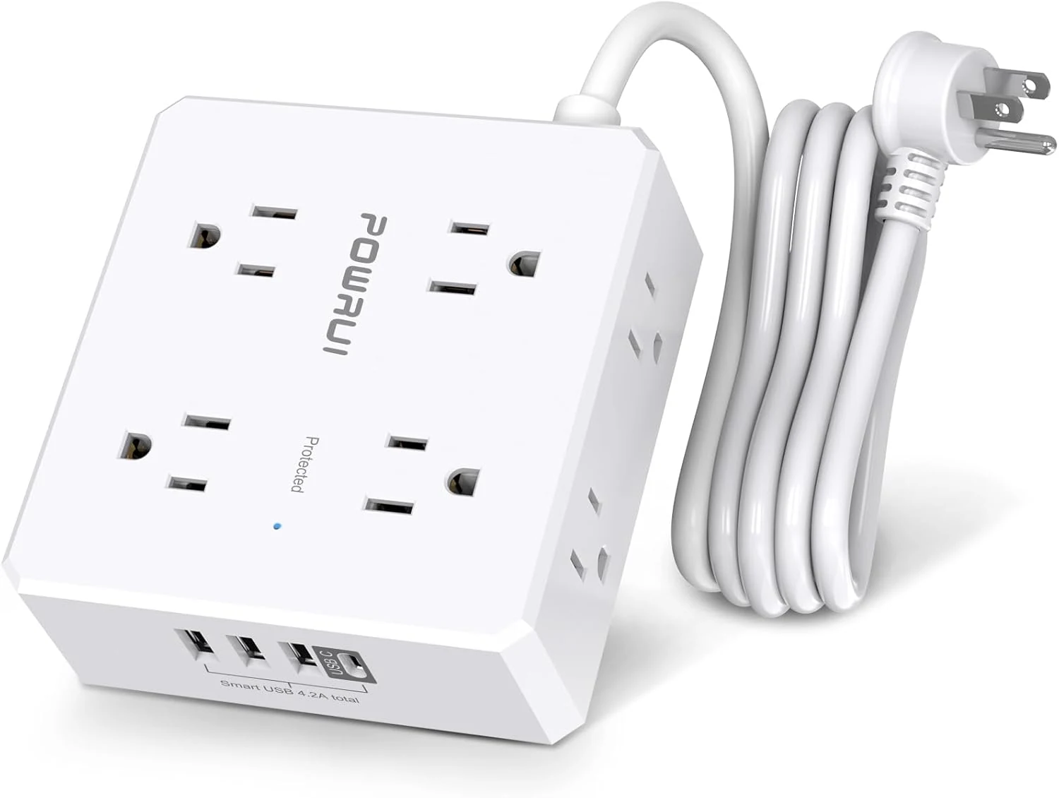 POWRUI Surge Protector Power Strip (6 Ft Flat Plug, 8 AC Outlets, 4 USB Ports, 900J)