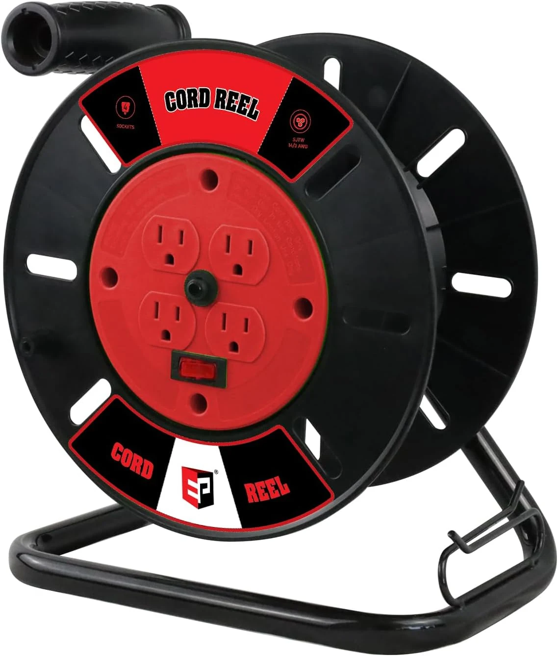 EP Extension Cord Storage Reel with 4-Grounded Outlets, Heavy Duty open cord reel