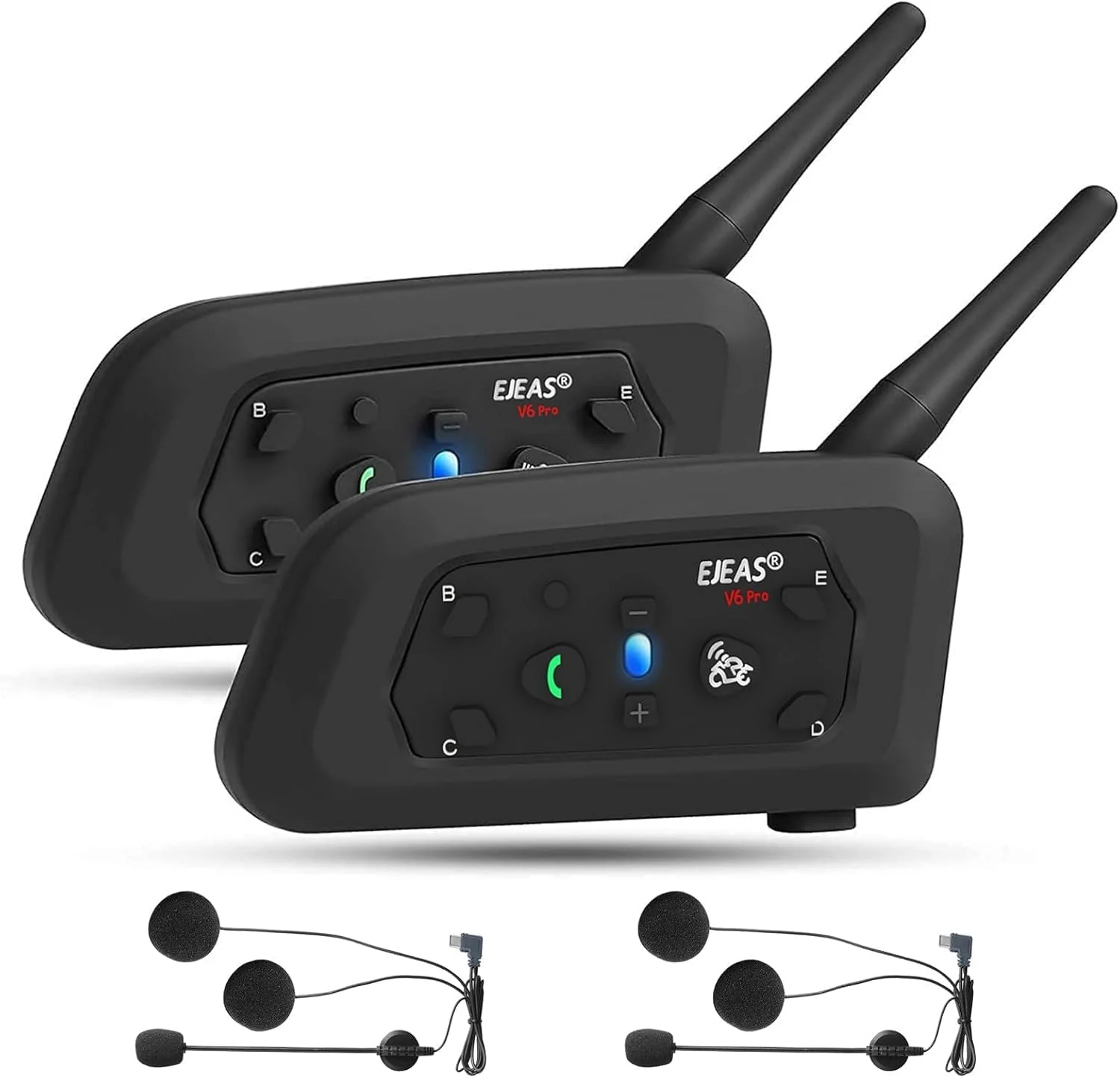 EJEAS V6 Pro Motorcycle Bluetooth Headset, Upgraded 2 Riders Intercom (2 Pack)