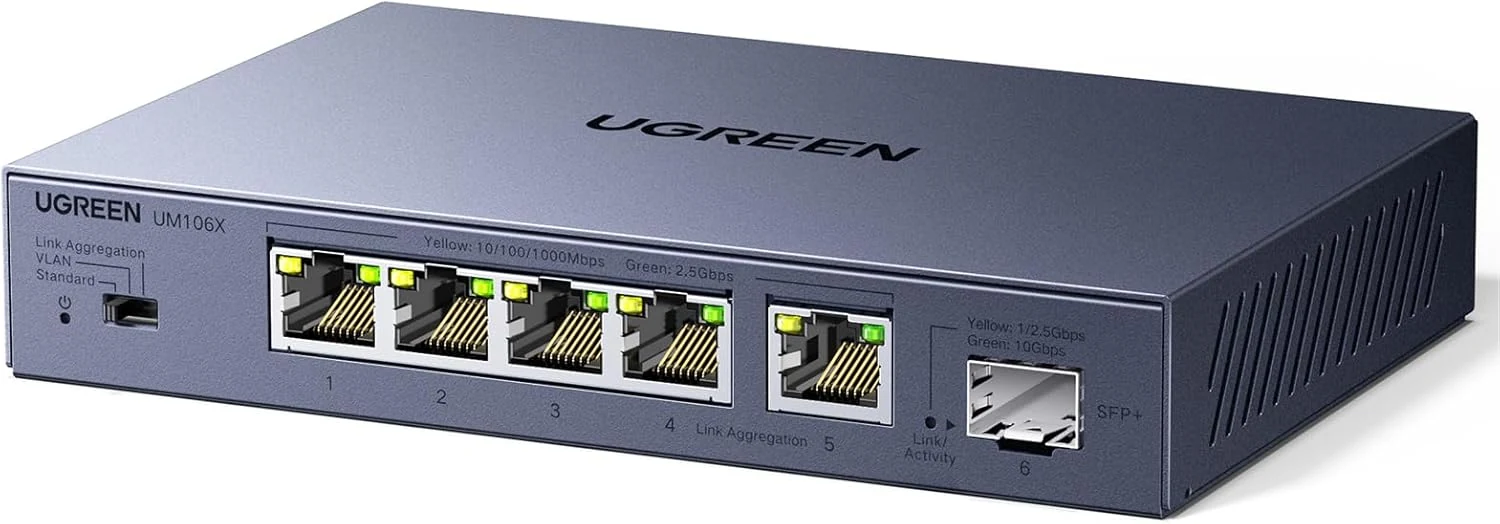 UGREEN 2.5Gb Switch, 6-Port Ethernet Switch, 5 x 2.5Gb + 1 x 10Gb SFP+