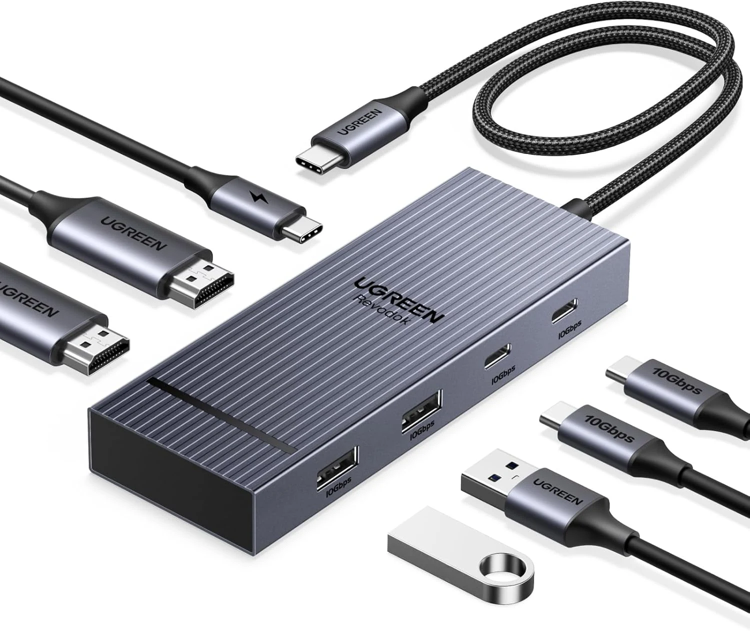UGREEN 7-in-1 Docking Station Dual Monitor, USB C Hub Dual 4K@60Hz HDMI Display, 10Gbps USB-A/C Data Ports, 100W PD