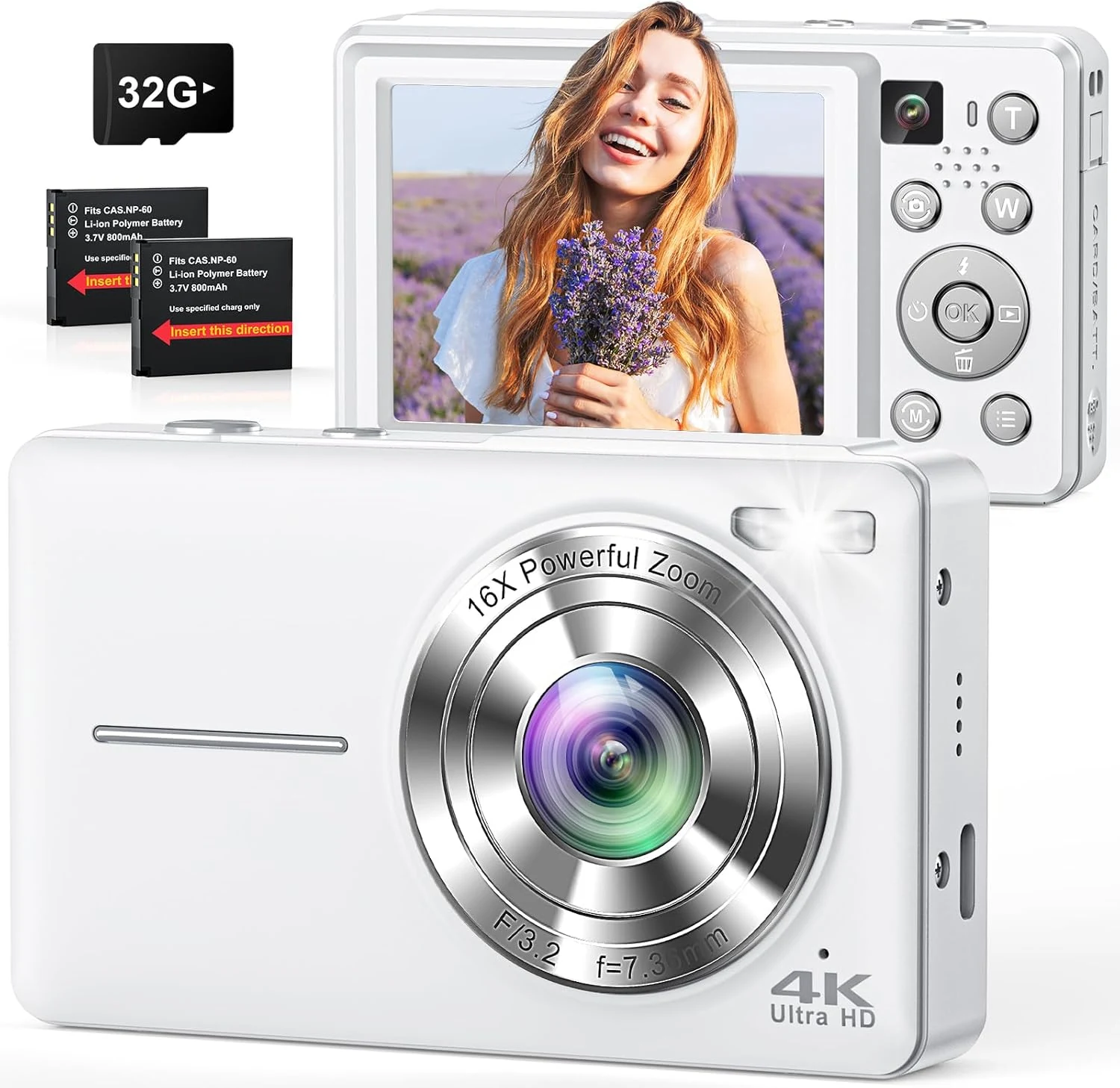 CAMKORY 4K Digital Camera (64MP autofocus, dual front/rear, 16X zoom)