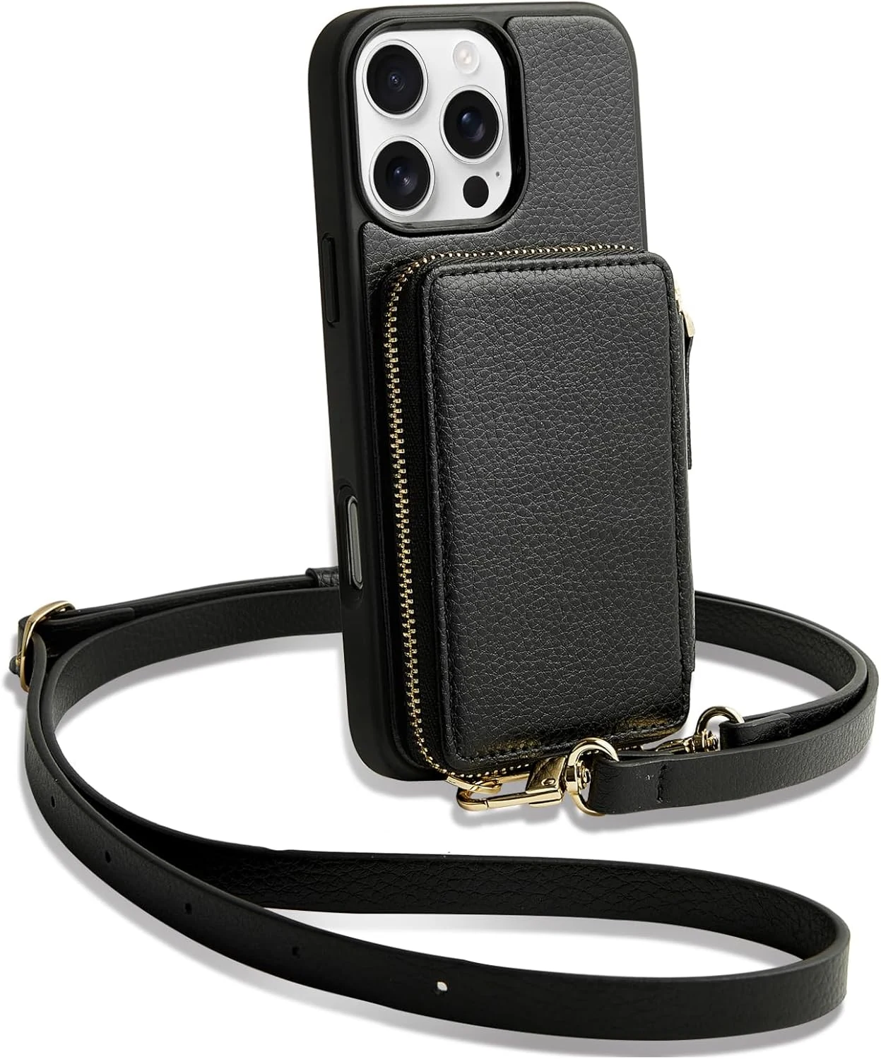 ZVE for iPhone 16 Pro Wallet Case with Card Holder, Zipper Crossbody Case with Wrist Strap