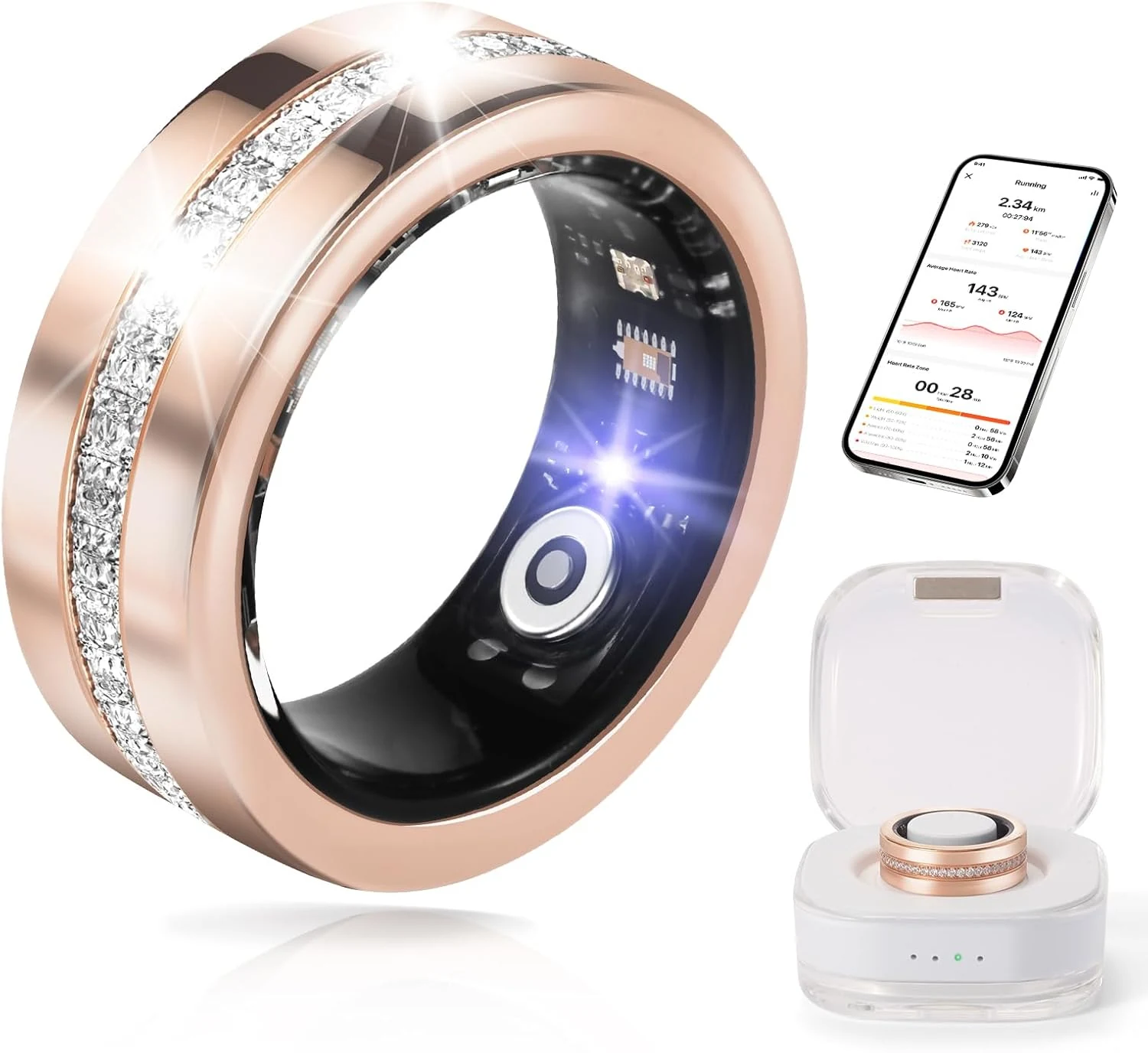 Smart Ring for Women & Men - Health & Fitness Tracker with Heart Rate, Blood Oxygen, Sleep Monitoring, 128 Sports Modes, IP68 Waterproof, Gesture Control, No Subscription Fees (8#)