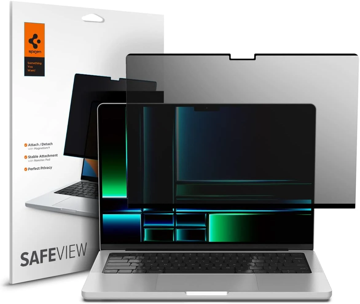 Spigen Privacy Filter Screen Protector [SafeView] designed for MacBook Pro 14 inch (M5 / M5 Pro / M5 Max / M4 series / M3 series / M2 series / M1 series)