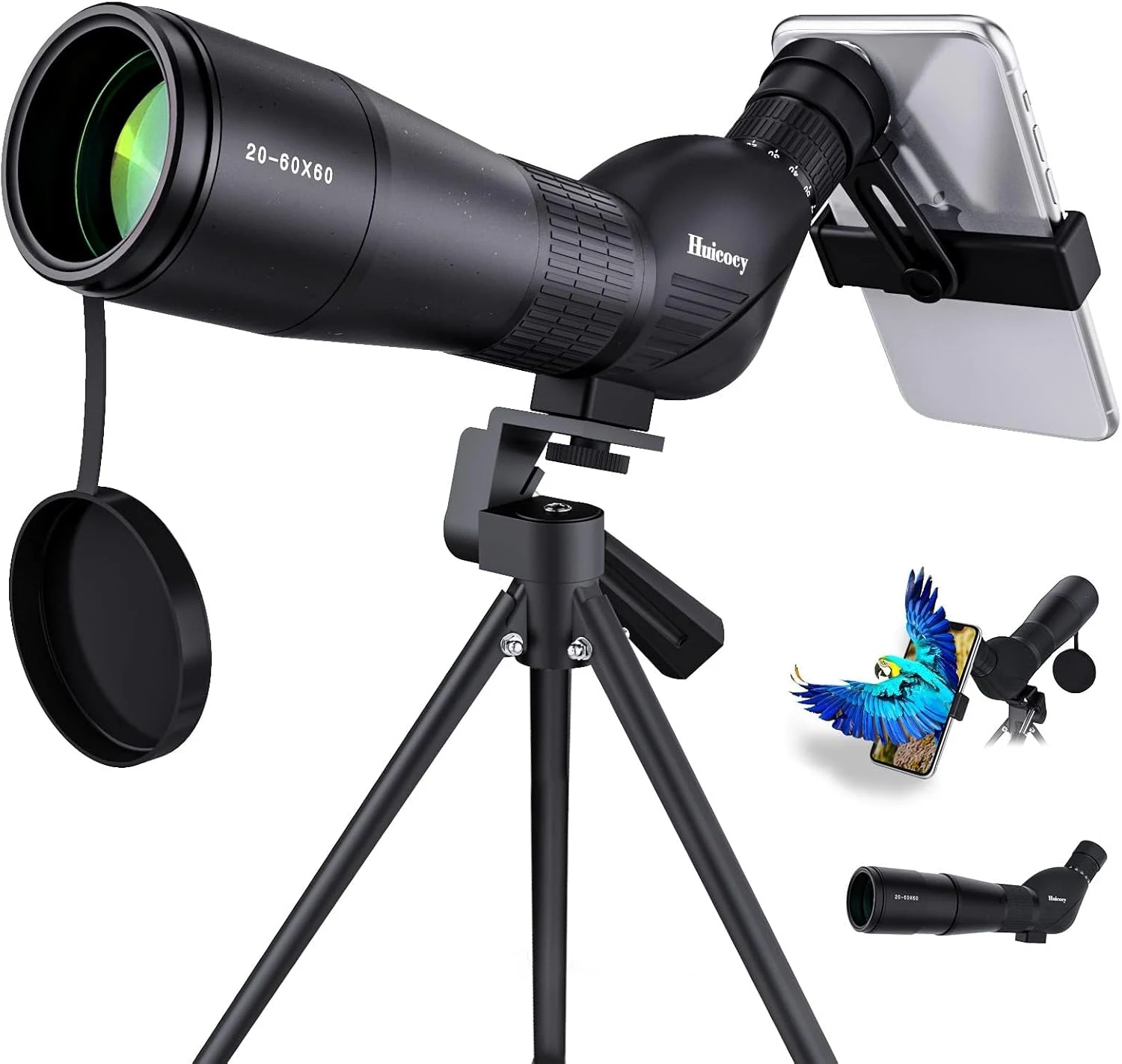HUICOCY 20-60x60mm spotting scopes (39-19m/1000m, tripod + phone adapter)