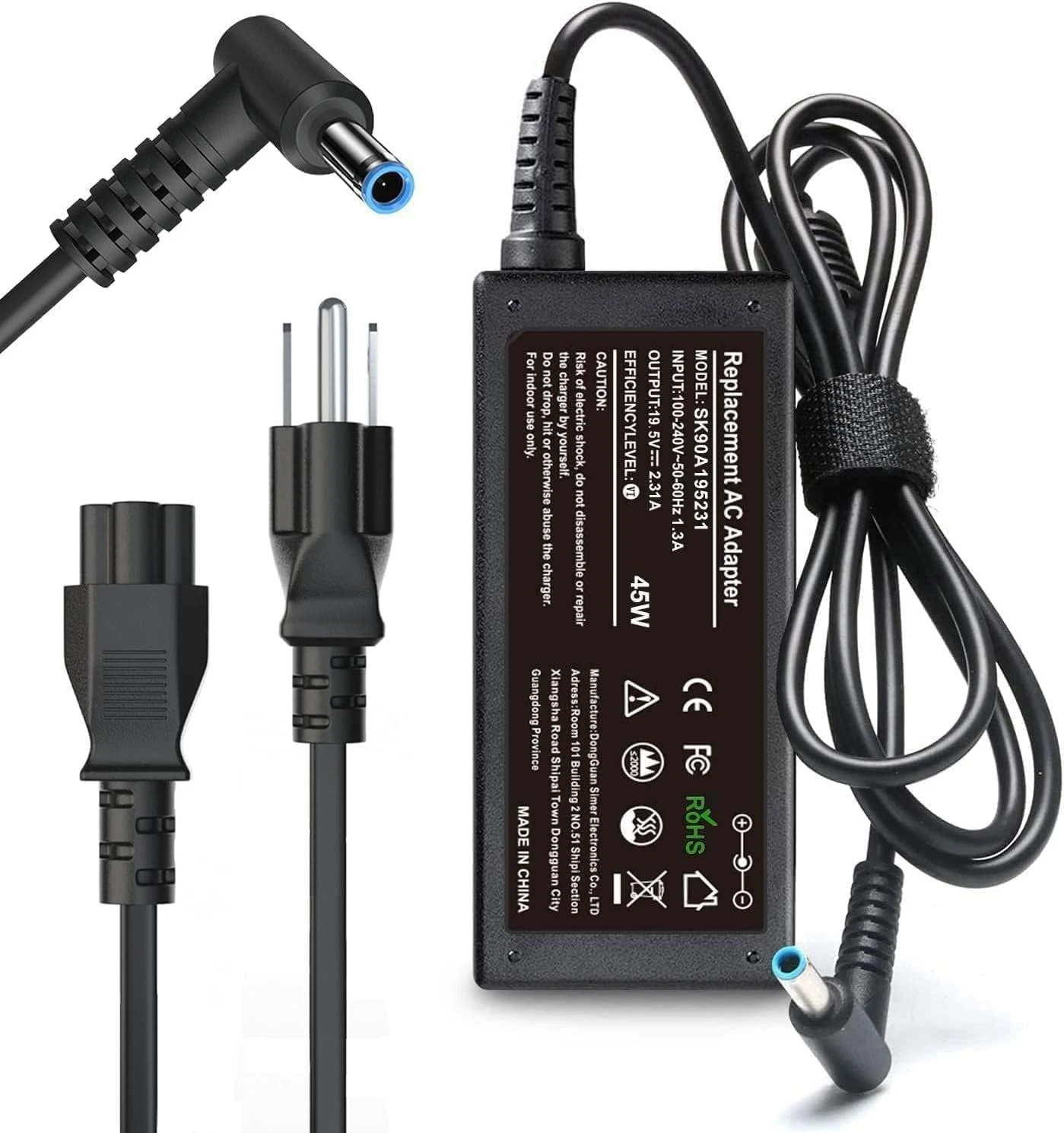 45W Laptop Charger for HP Laptop Computer, 19.5V 2.31A Smart Blue Tip Power Adapter