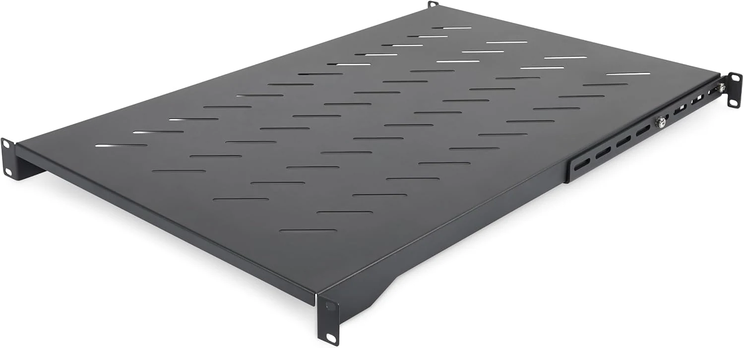 StarTech.com 1U 4-Post Server Rack Shelf, Vented, Adjustable Mounting Depth (28-34.4in/71.1-87.3cm), 150lb (68kg) Capacity, Black