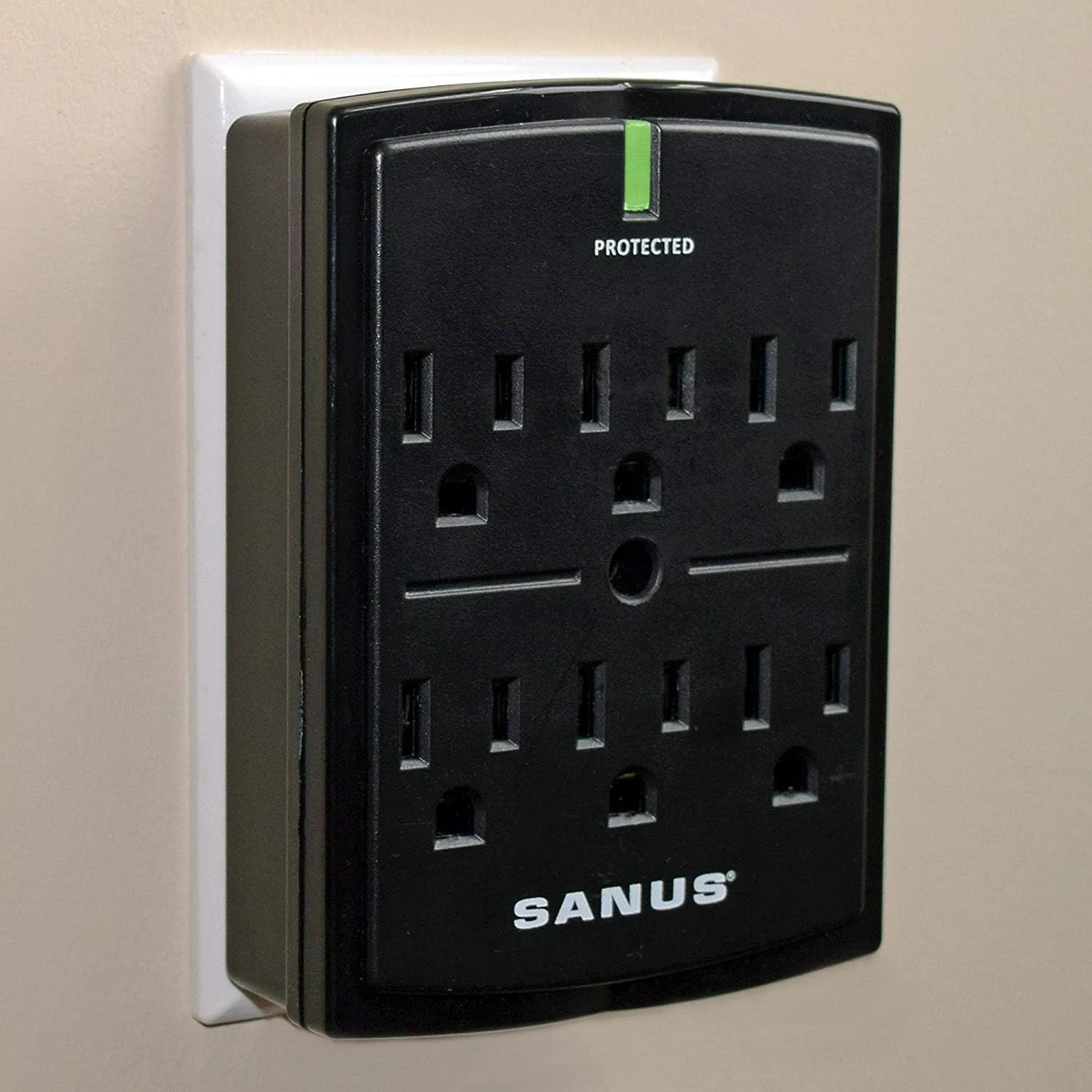 SANUS On-Wall Low Profile 1080J Fireproof Surge Protector with 6 AC Outlets & 3 Lines of Protection (Black)