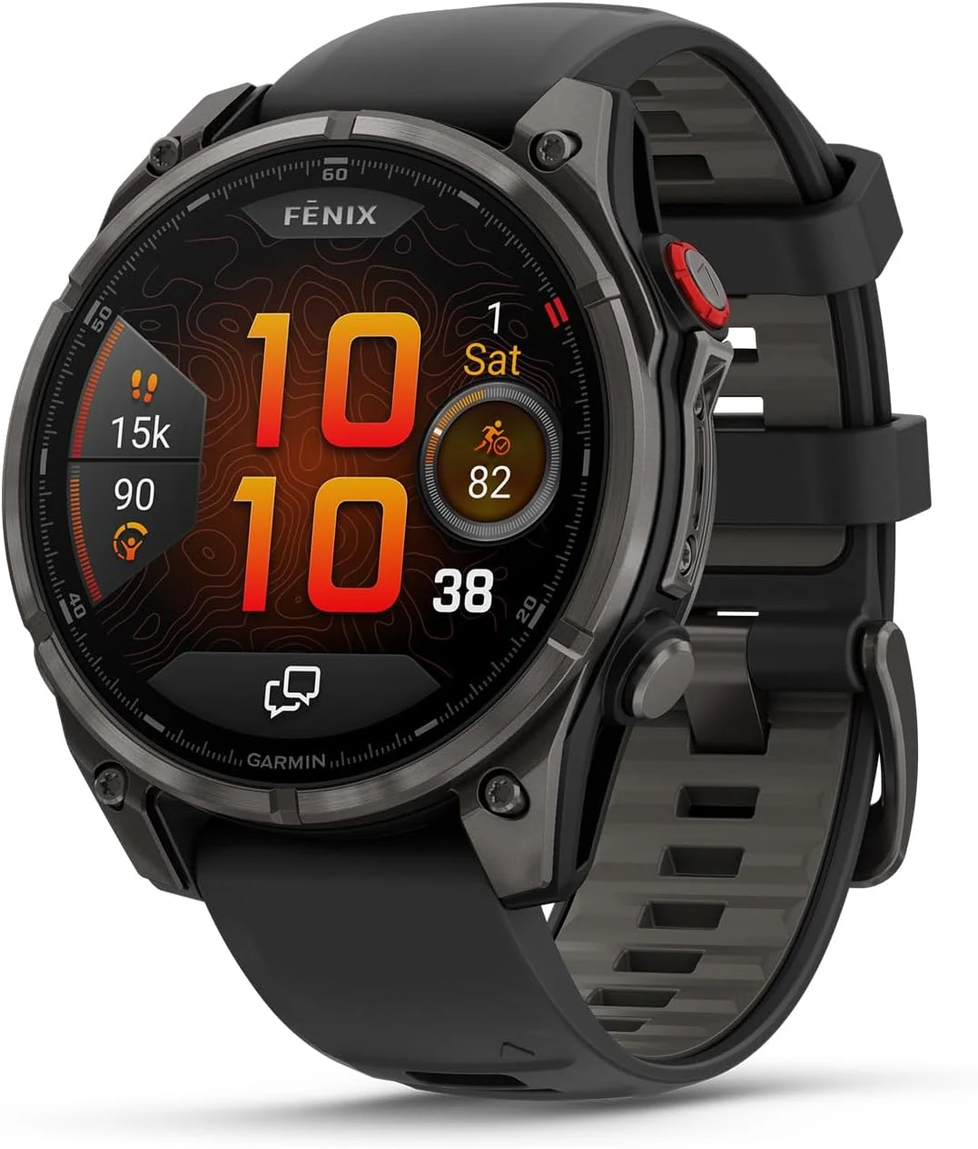 Garmin fēnix® 8 Pro, 47mm, AMOLED Display, Premium Connected Multisport GPS Smartwatch, inReach® Technology, Sapphire, Carbon Gray DLC Titanium with Black/Pebble Gray Silicone Band