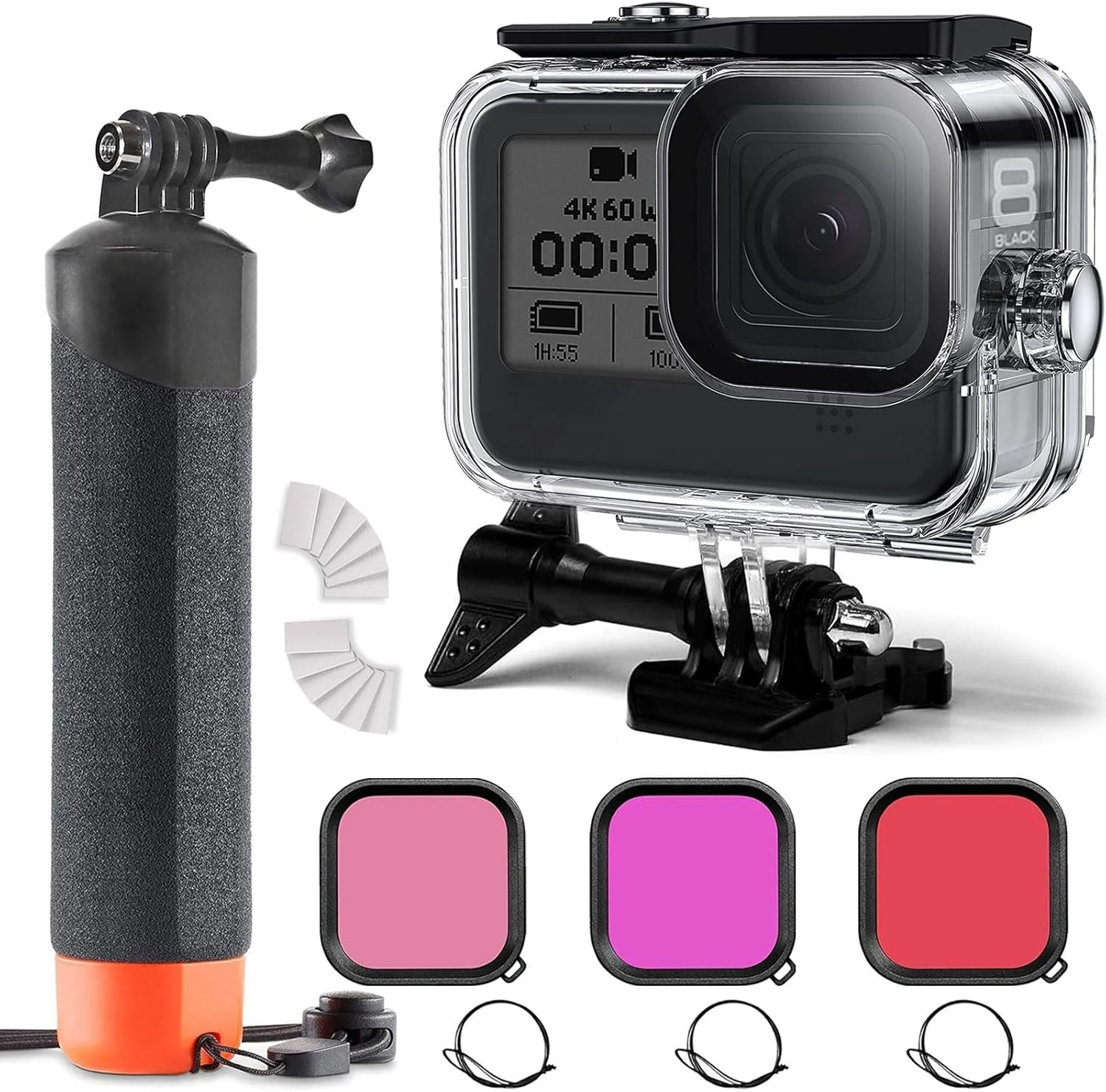 FitStill 60M/196FT Underwater Waterproof Case with Dive Filters Compatible for Go Pro Hero 8 Black
