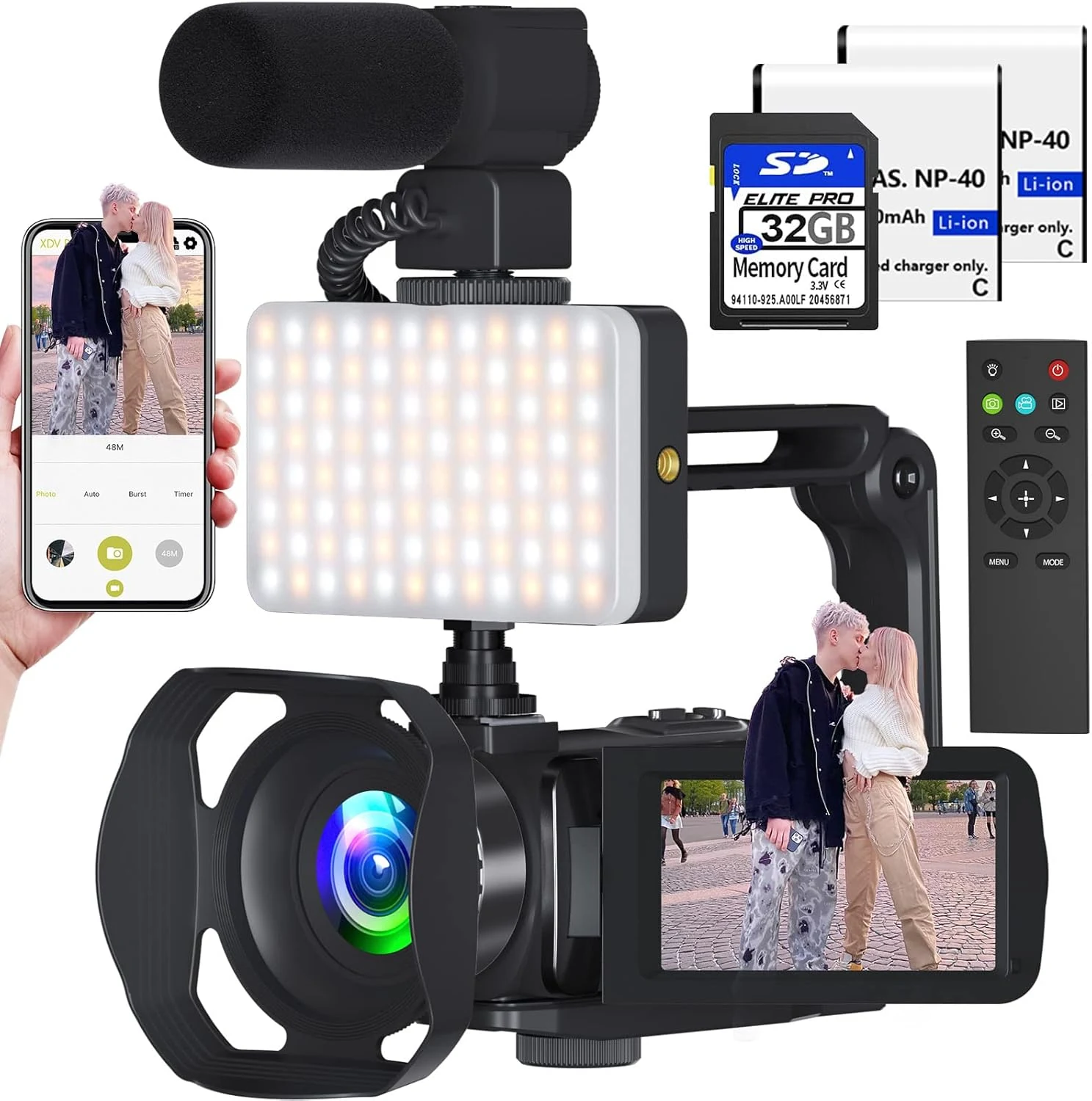 VETEK Video Camera 8k Camcorder 48MP UHD WiFi Vlogging Camera