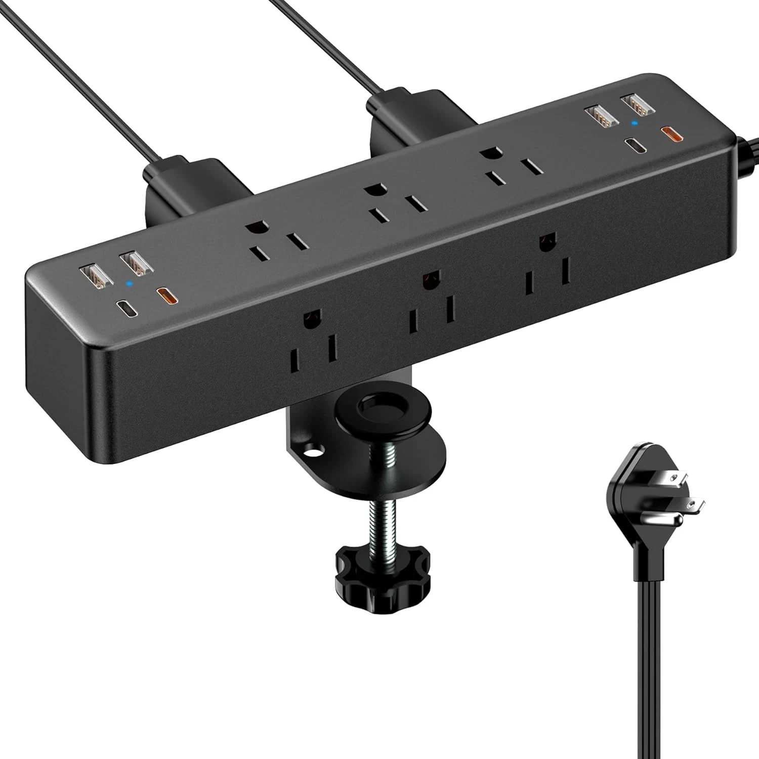 Flat Plug Desk Clamp Power Strip 10FT, 40W Total Fast Charging Station, Dual PD 20W USB C Ports