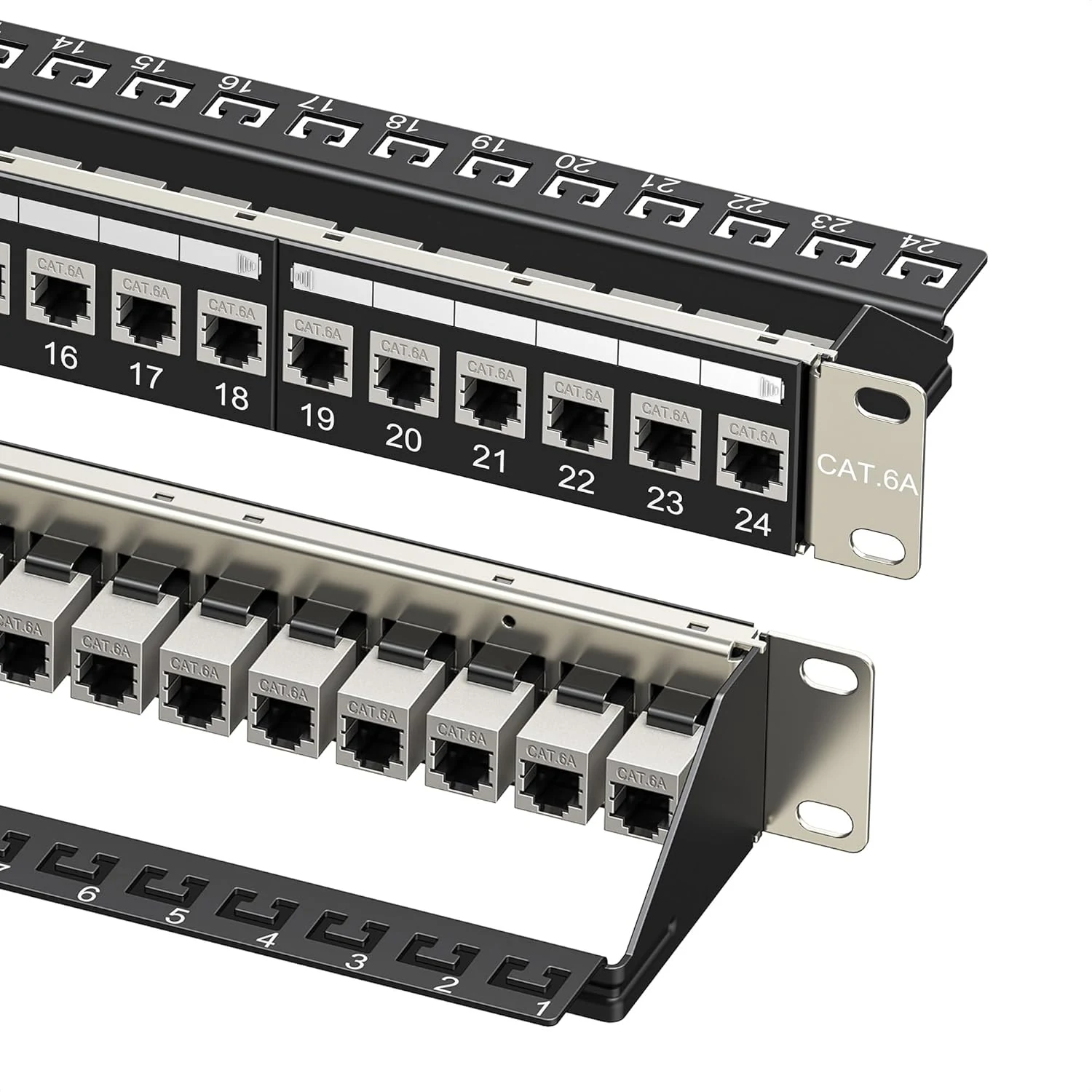 Cable Matters 1U 19-Inch 24-Port 10Gbps Cat6A Ethernet Patch Panel with Inline Keystone and Cable Management Bar