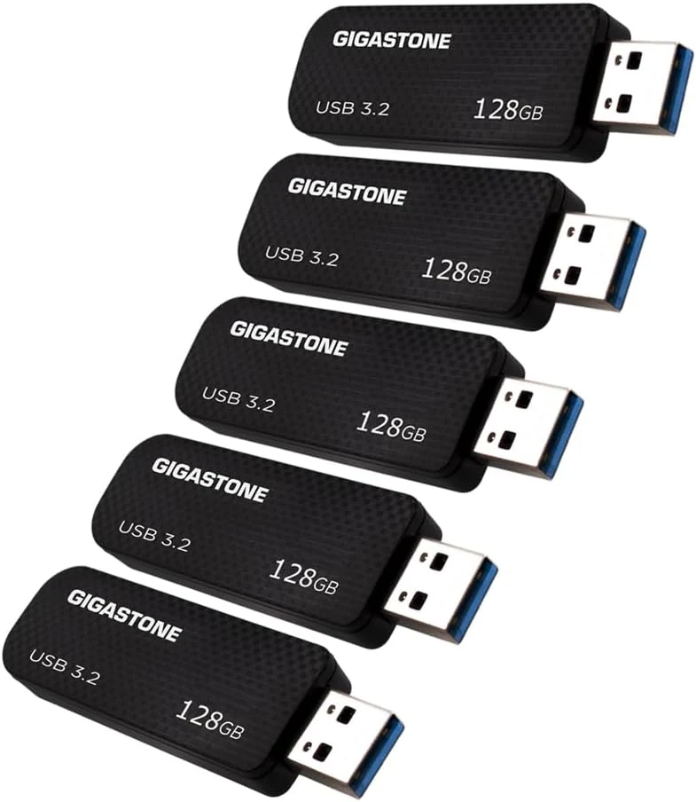 GIGASTONE 128GB USB 3.2 Flash Drive 5-Pack, 100MB/s High-Speed Data Transfer, Carbon Fiber Design, Retractable