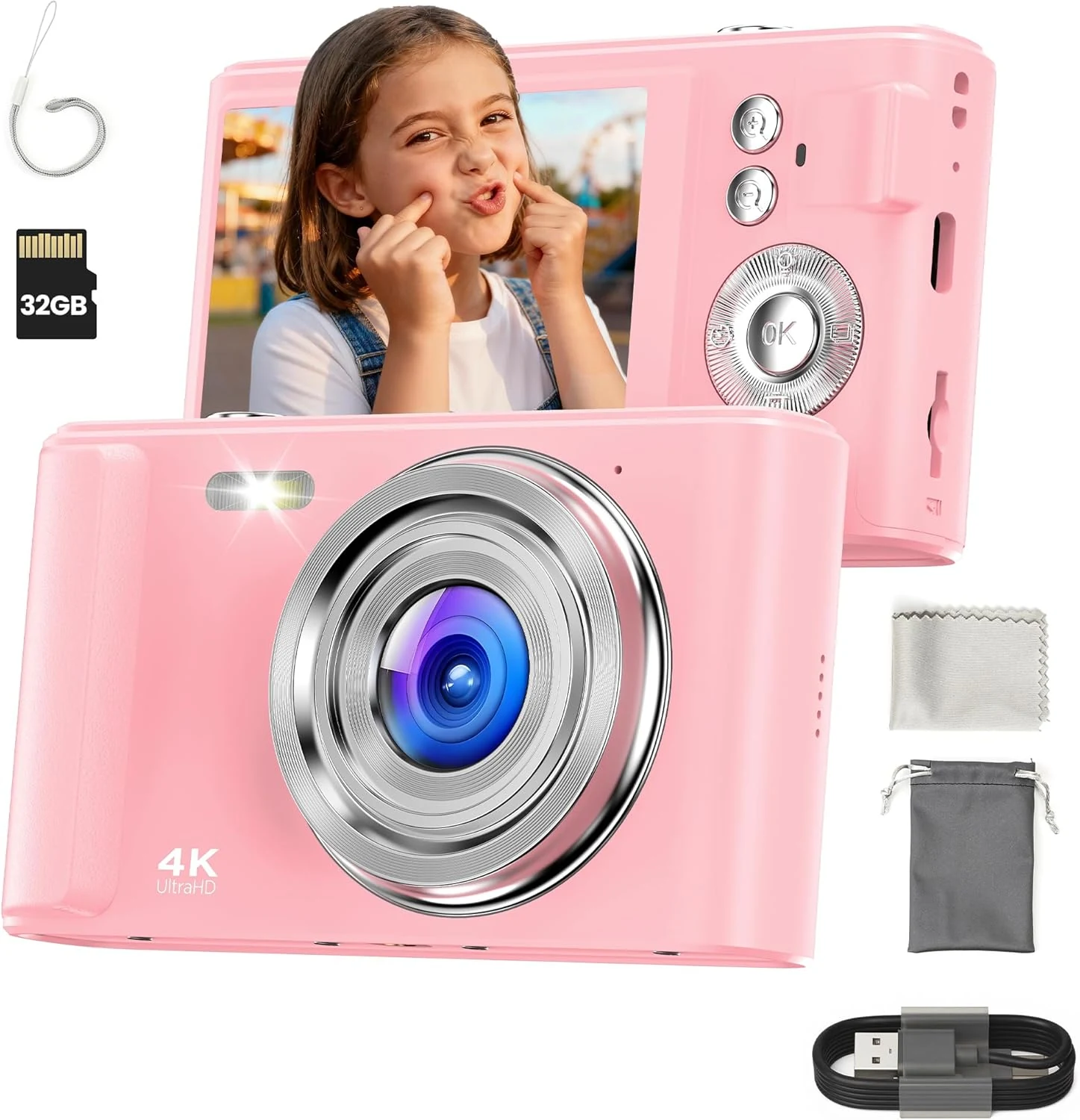 Digital Camera 4K for Kids: 48MP Pink Camera for Teens Photography (ZAZYZIA)