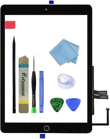for Black iPad 6 2018 6th Generation A1893 A1954 Touch Screen Digitizer Assembly Replacement with Home Button,Camera Bracket,Pre-Installed Adhesive,Tool Repair Kit