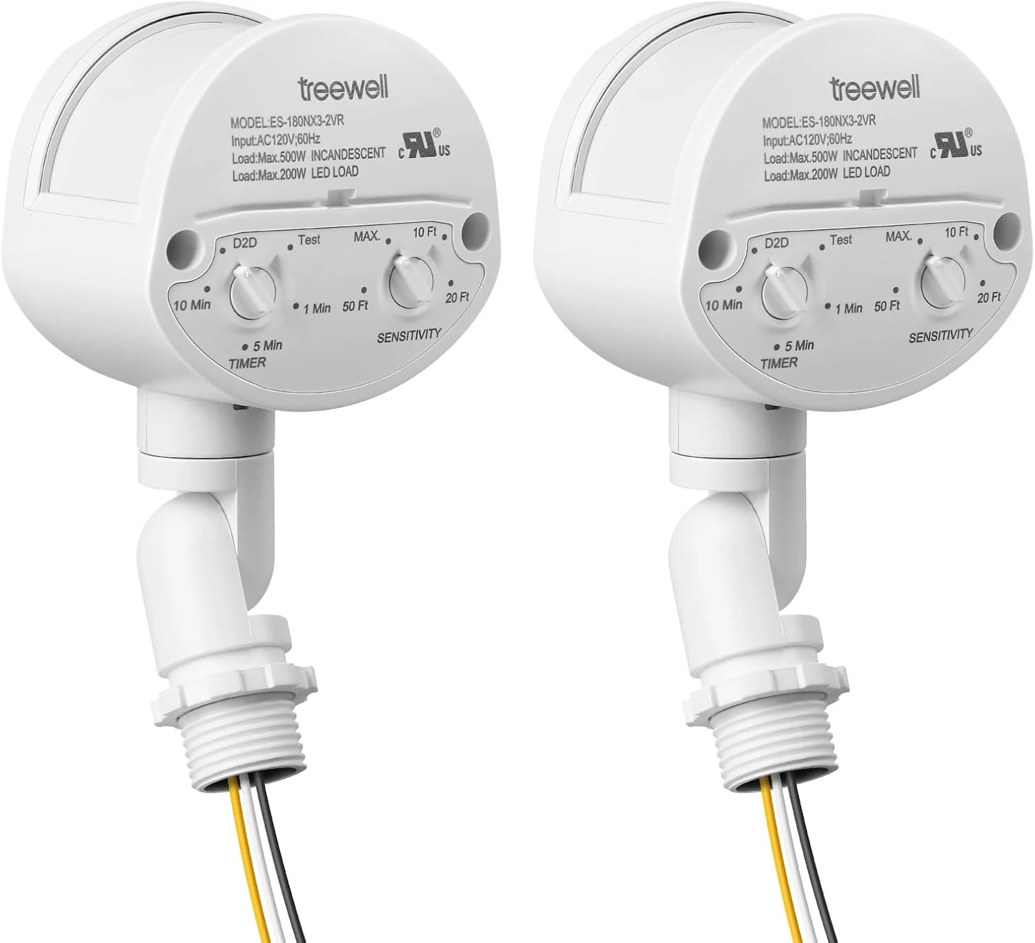 2 Pack Motion Sensor, 180-Degree Replacement Motion Detector, Adjustable Time & Detection Sensitiity Up to 60 Feet Range, 3 Working Modes PIR Motion Sensor for Security Floodlight, White, UL Listed