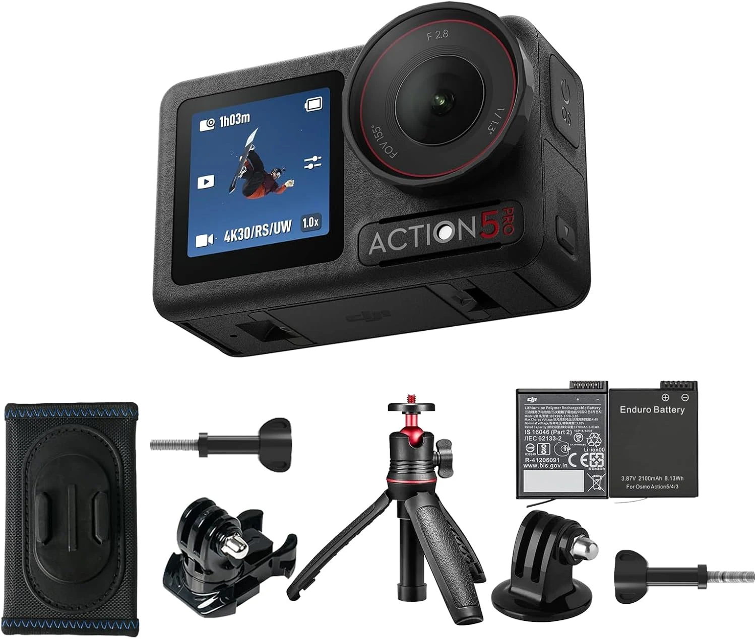 DJI Osmo Action 5 Pro Hiking Combo, Waterproof Action Camera with 1/1.3" Sensor, 4K/120fps Video, Subject Tracking, Stabilization, 8h Extended Battery Life with 2 Batteries, Hiking Accessories