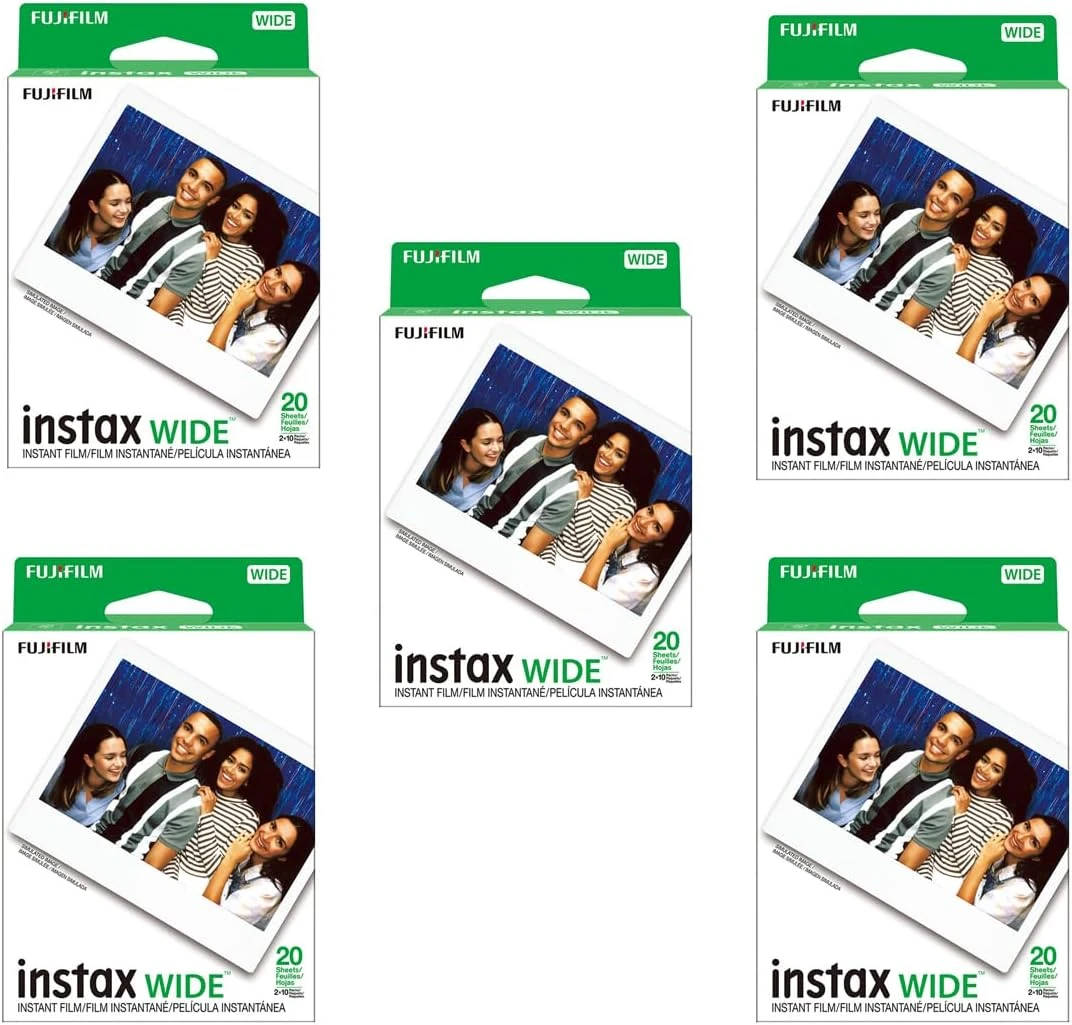Fujifilm 5 Pack 20-Pack Instax Wide Instant Color Print Film, ISO 800