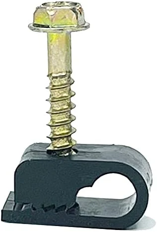 Stanz (TM) Flex Single Coaxial Cable Clips, Cat6, Electrical Wire Cable Clip, 1/4 in (6 mm) Screw Clip and Fastener, Black (100 Pieces per Bag)