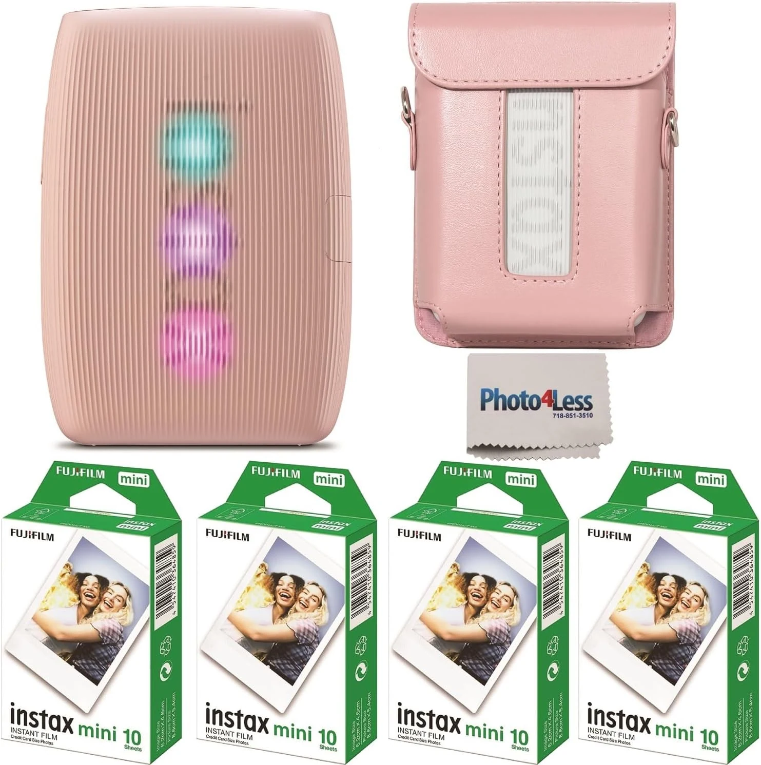 Fujifilm Instax Mini Link 3 Printer Bundle (40 Sheets + Rose Pink Protective Case)