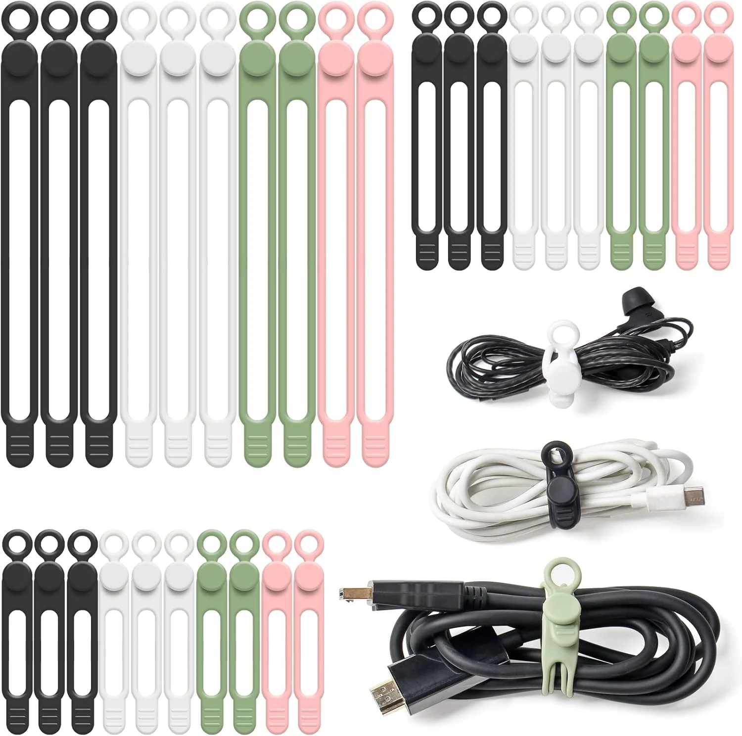 OneLeaf 30Pcs Cord Organizer, Silicone Cable Ties Reusable, Cord Ties review