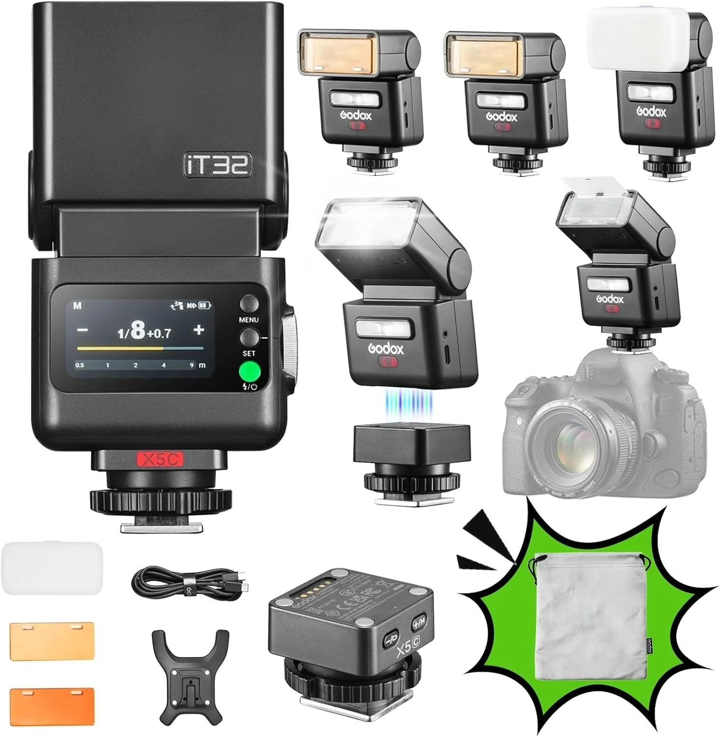 GODOX iT32 TTL Camera Flash for Canon with X5C Wireless Flash Trigger