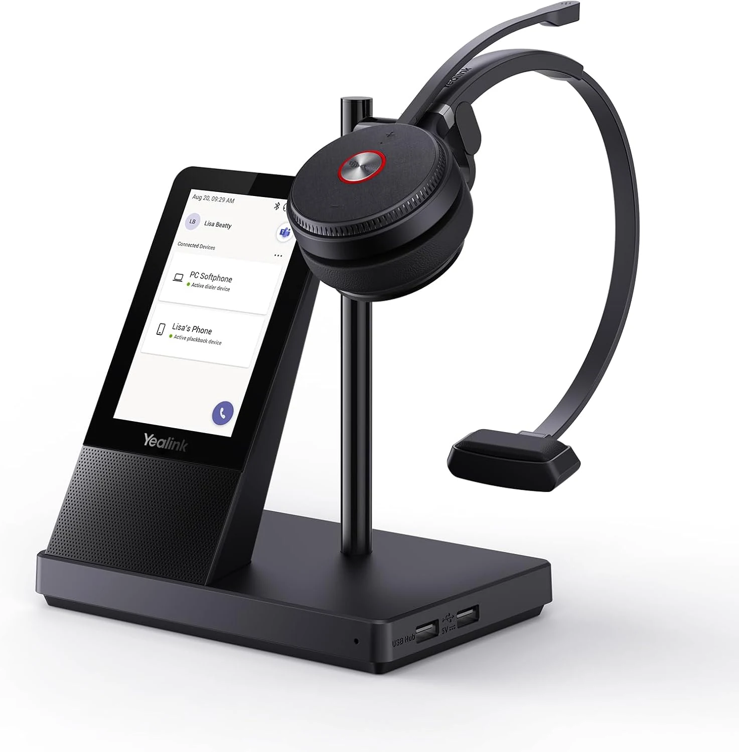 Yealink WH66 Wireless Headset with 4" Screen, DECT Headset for Teams, Zoom Skype Certified, 525ft Range,Speaker, 13H Call Time