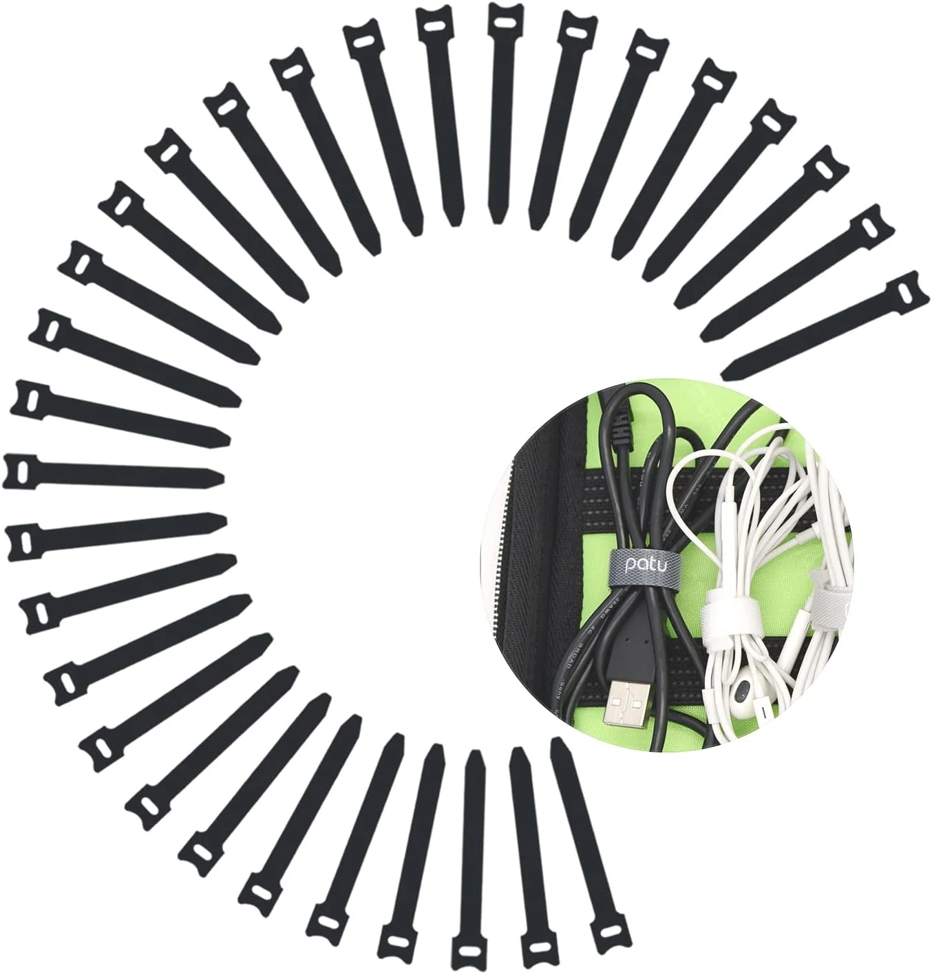 Patu Reusable Fastening Cable Ties (30 Pcs, 3-inch Microfiber Hook and Loop Straps)