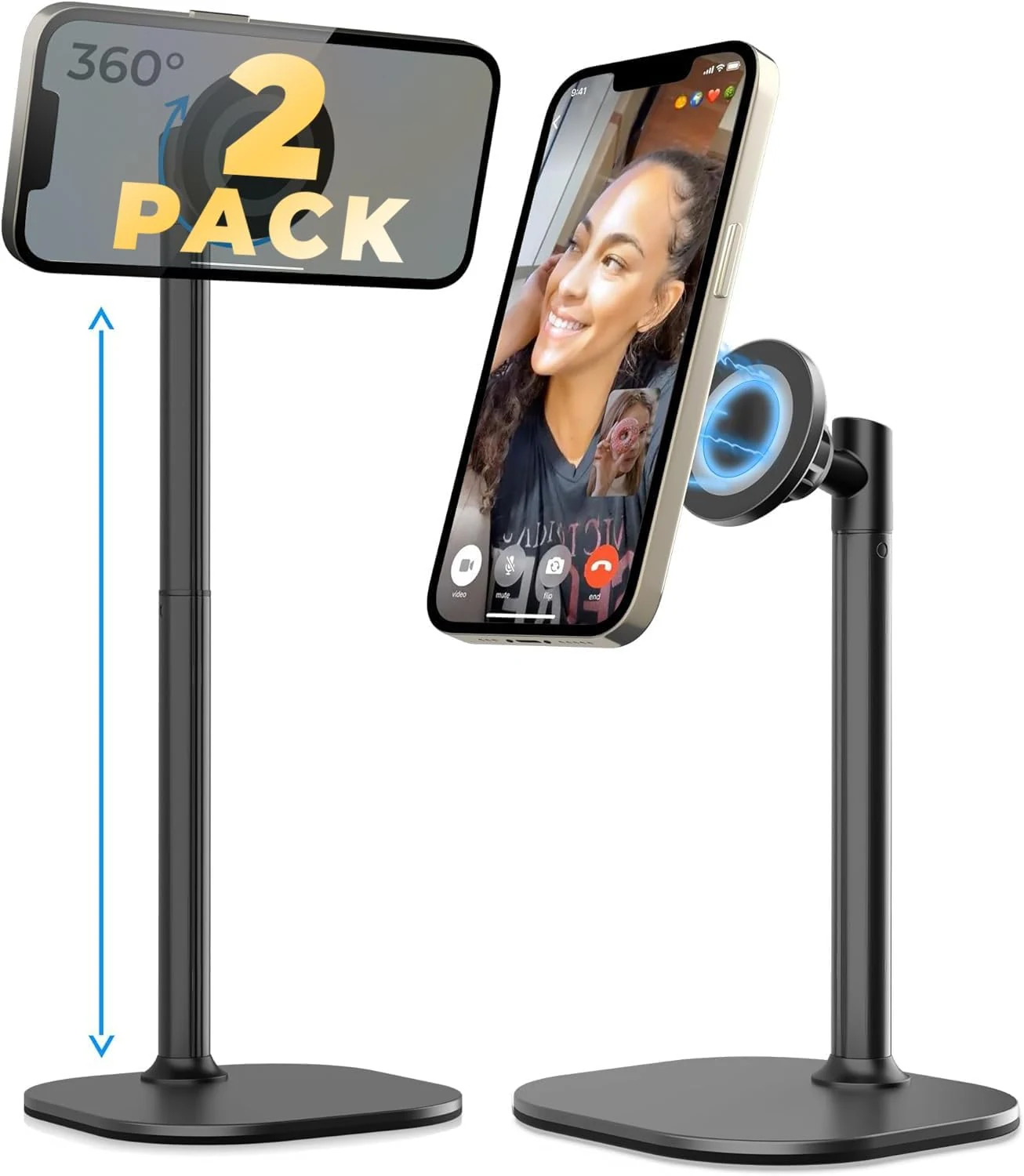 COOPER MagStand - iPhone Stand for Desk & Video Recording, Compatible with MagSafe, Stand for iPhone 17 Pro Max Plus, 16/15/14/13/12 (x2 Pack - Night Black)